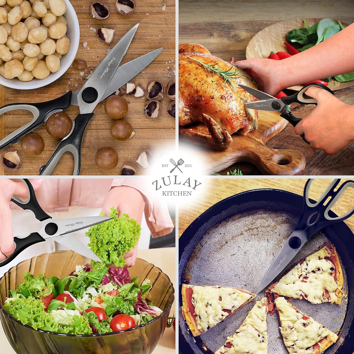Zulay Kitchen Tijeras de cocina de acero inoxidable ultra afiladas con cubierta protectora, tijeras multiusos para alimentos y carne para aves,