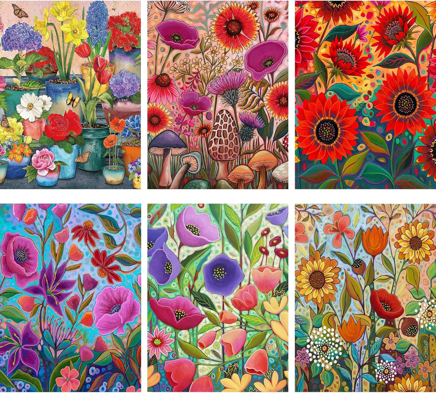 hkejoi Kit de pintura por números para adultos, lienzo para adultos, kit de pintura por números, flores acrílicas por números para adultos para