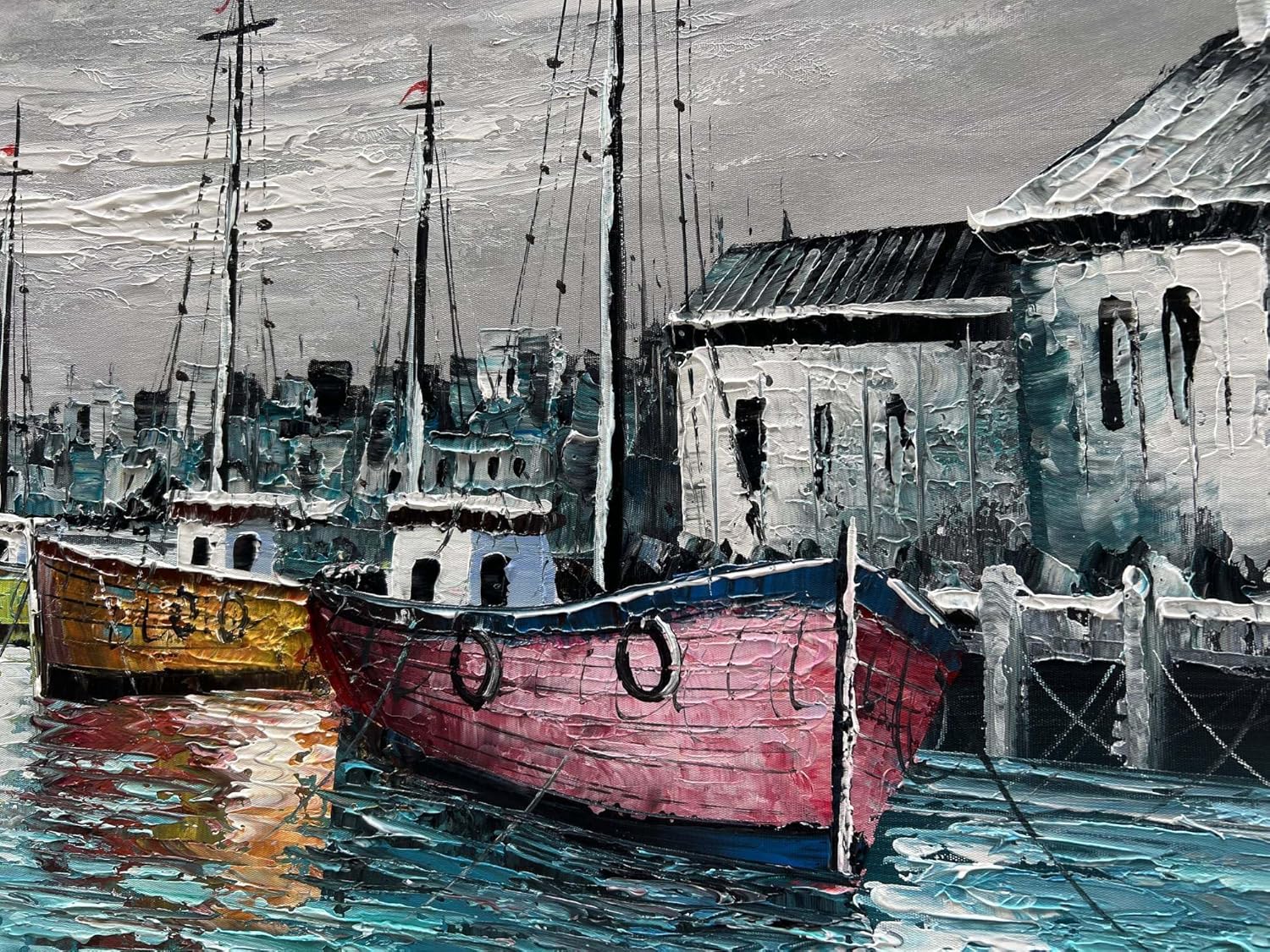 zoinart Lienzo grande pintado a mano de 48 x 24 pulgadas, pinturas abstractas para pared, textura contemporánea, arte de pared de muelle, paisaje,