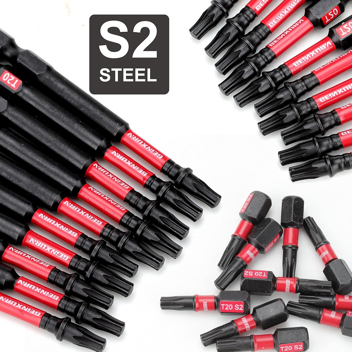 GEINXURN Juego de 50 brocas de potencia T20 de 2 pulgadas con cabeza Torx magnética #20, juego de puntas de destornillador T20 de acero de aleación
