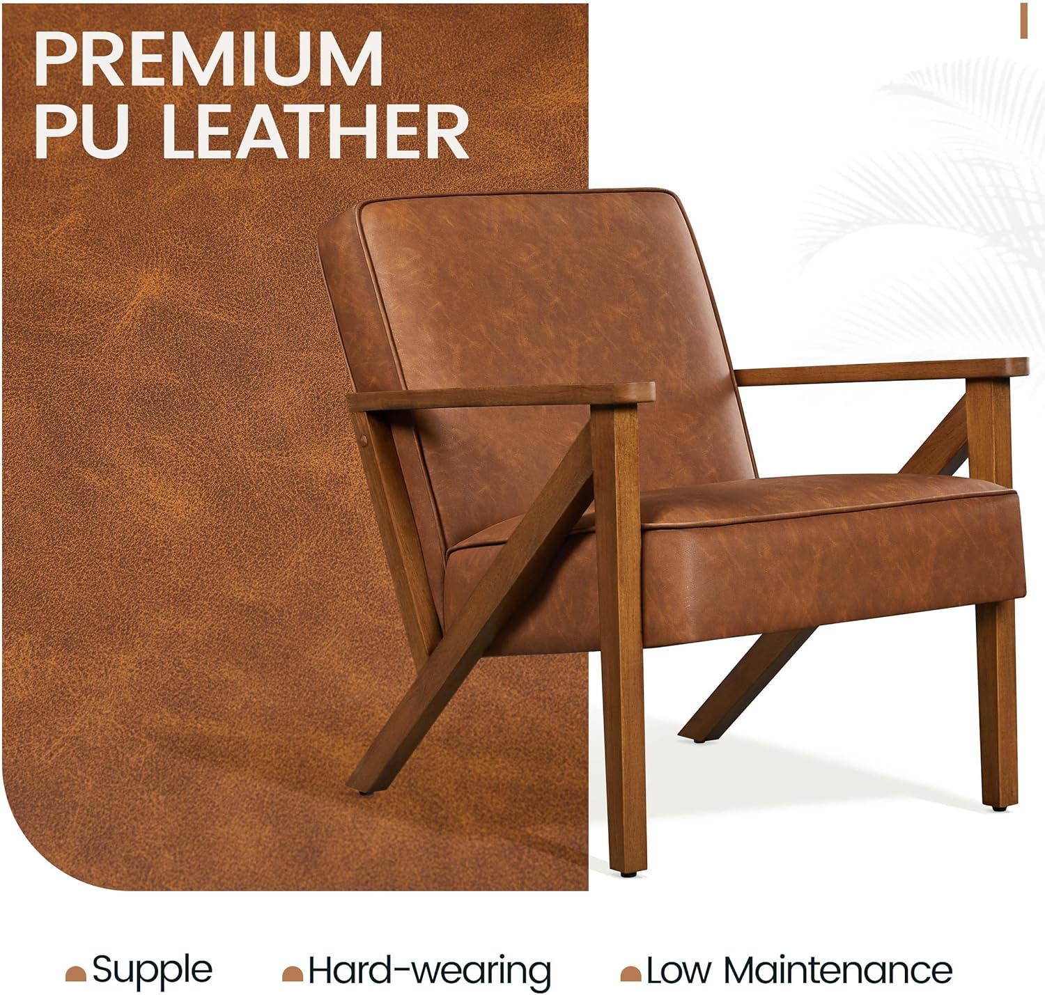 Yaheetech Silla decorativa de piel sintética con marco de madera, moderna silla retro para sala de estar, oficina, área de recepción, color marrón