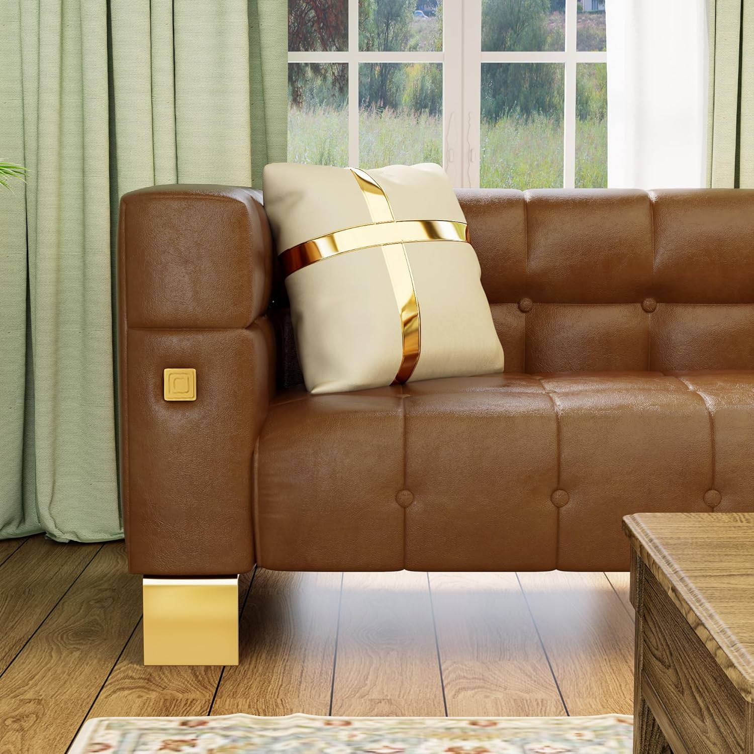 Sofá moderno de piel sintética con patas de metal dorado, sofá Chesterfield de poliuretano impermeable de 88.98 pulgadas, sofás copetudos de lujo