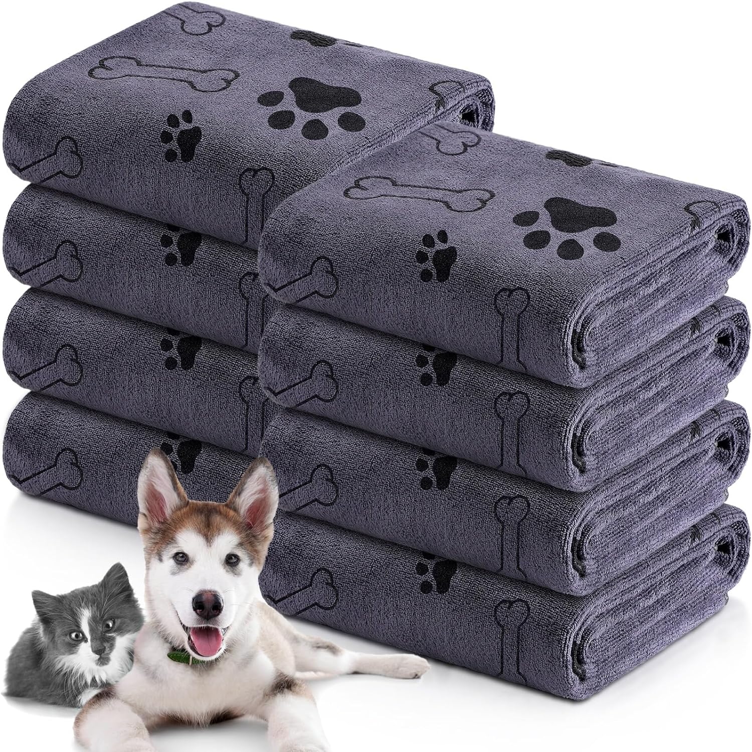 8 toallas a granel para perros y gatos, toallas para mascotas, toallas de microfibra de secado rápido con patas de perro, suministros de baño