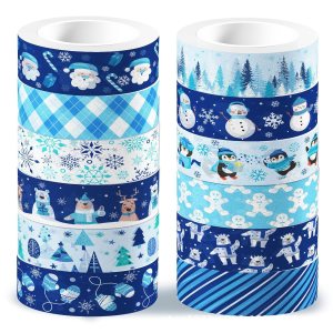 12 rollos de cinta Washi de Navidad de invierno, muñeco de nieve, muñeco de nieve, hombre de jengibre, cinta adhesiva decorativa de animales azules 12 rollos de cinta Washi de Navidad de invierno, muñeco de nieve, muñeco de nieve, hombre de jengibre, cinta adhesiva decorativa de animales azules