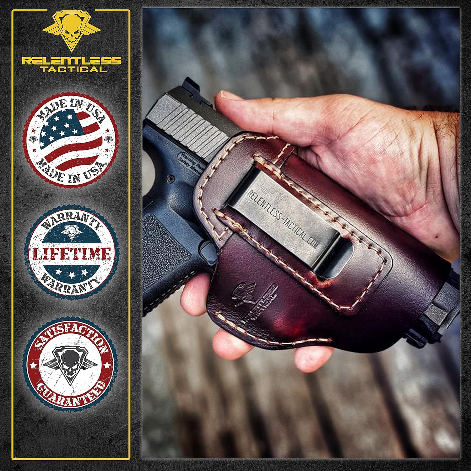 Relentless Tactical IWB The Defender – Funda de cuero para pistolas S&W M&P Shield, GLOCK 17 19 22 23 32 33, Springfield XD & XDS, y pistolas de