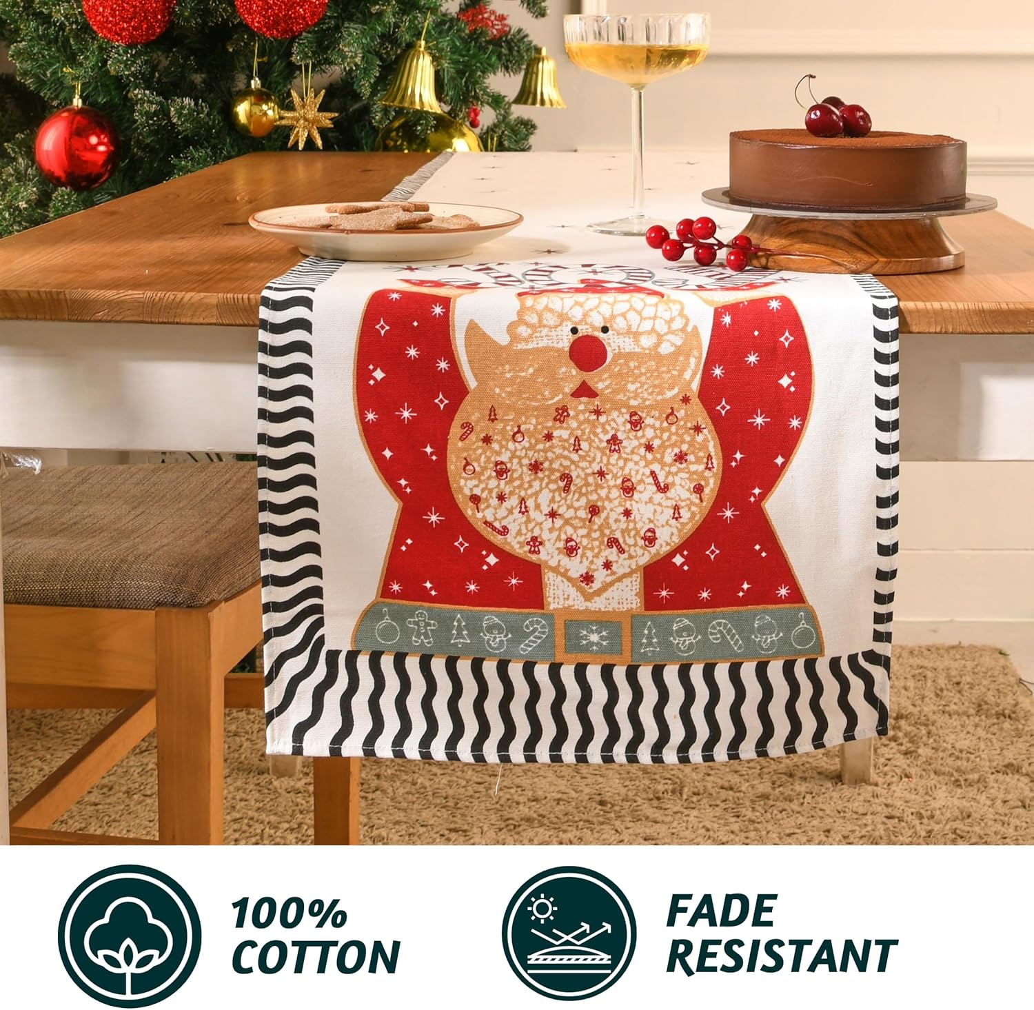 Folkulture Camino de mesa de Navidad de 72 pulgadas de largo para decoración de Navidad, decoración del hogar en interiores, camino de Navidad 100%