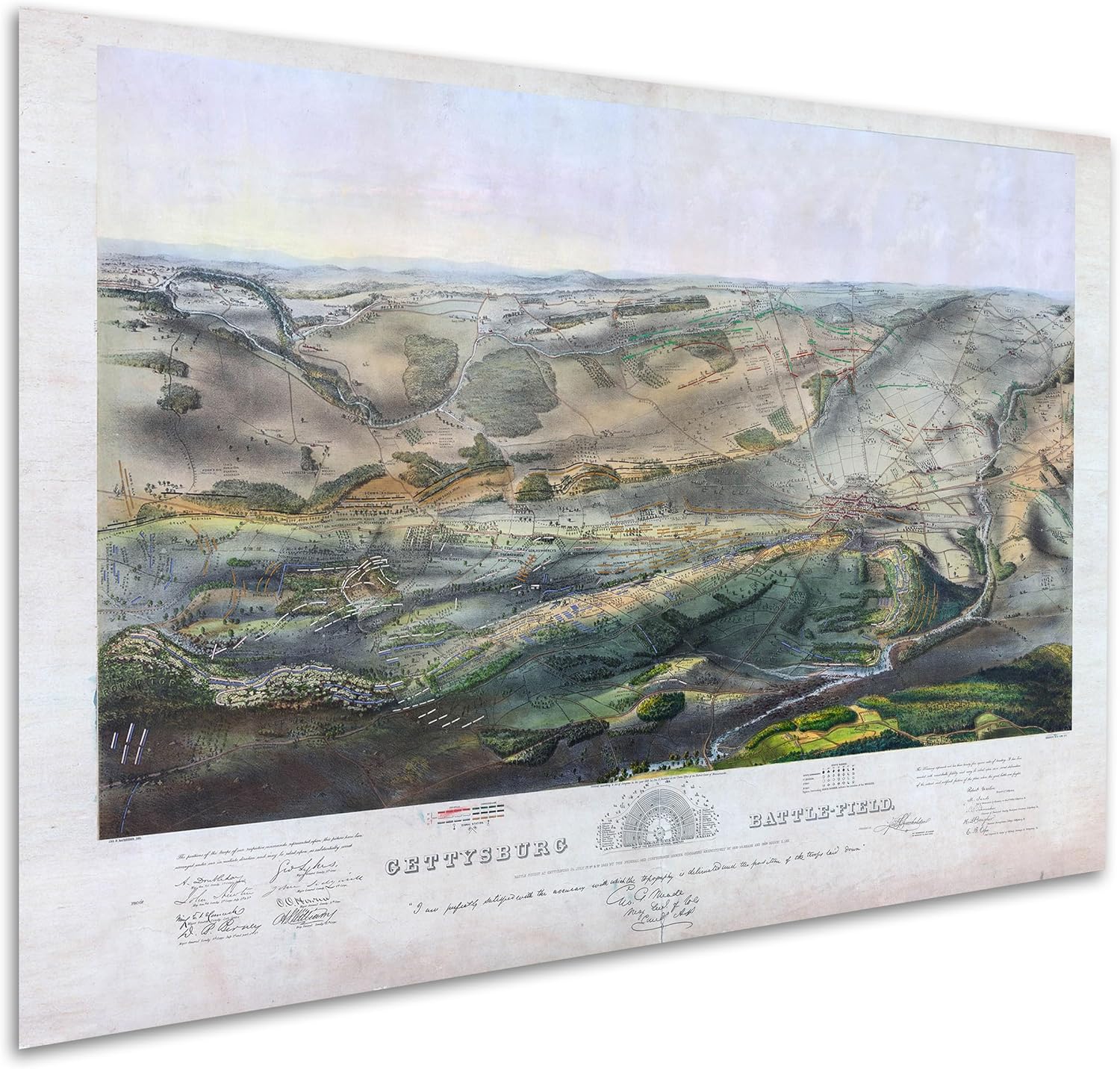 Gettysburg – Mapa de batalla – Mapa de la guerra civil – Hermosa cartografía antigua – Solo impresión – 24 x 36 pulgadas