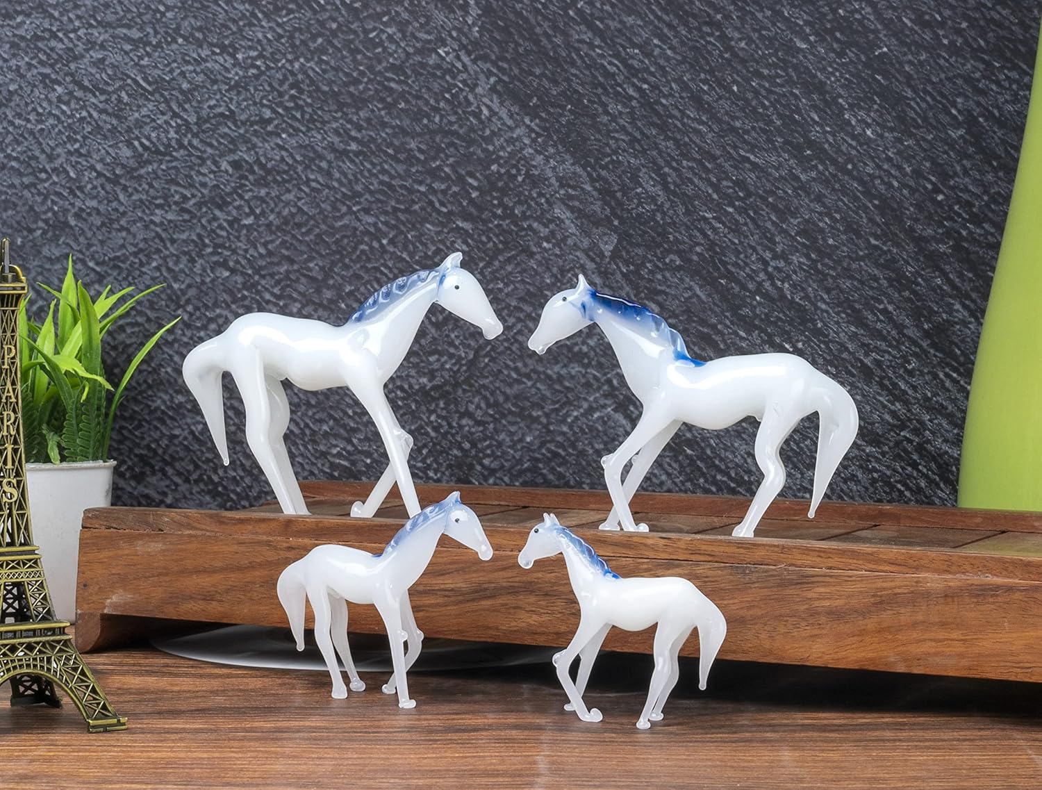 BEZAVO Figura de cristal de la familia de caballos, escultura de vidrio hecha a mano, figuras de animales de cristal de caballo, figuras de vidrio