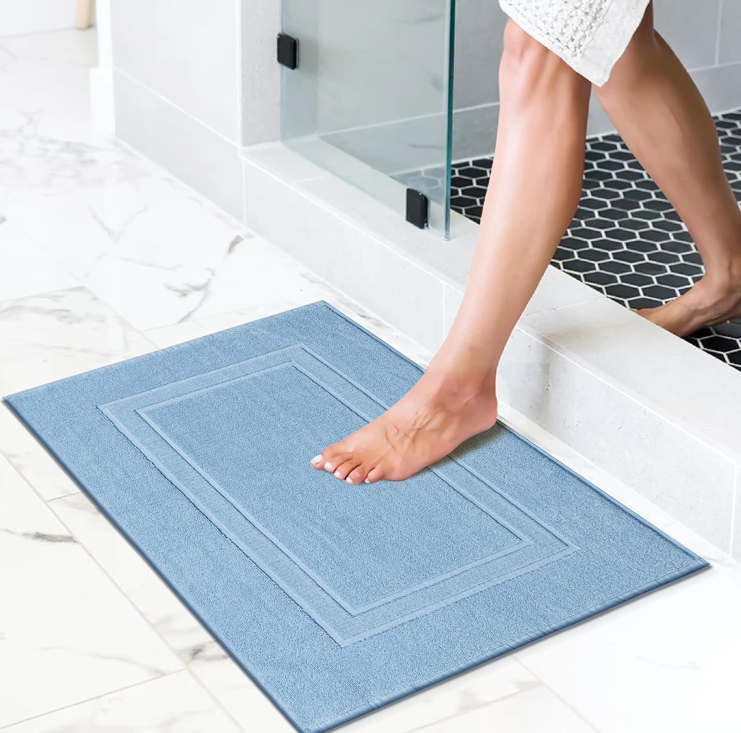GLAMBURG Paquete de 2 tapetes de baño de algodón prémium de 20 x 32 pulgadas, 100% algodón hilado en anillo, calidad de hotel y spa, 21.16 ozm,