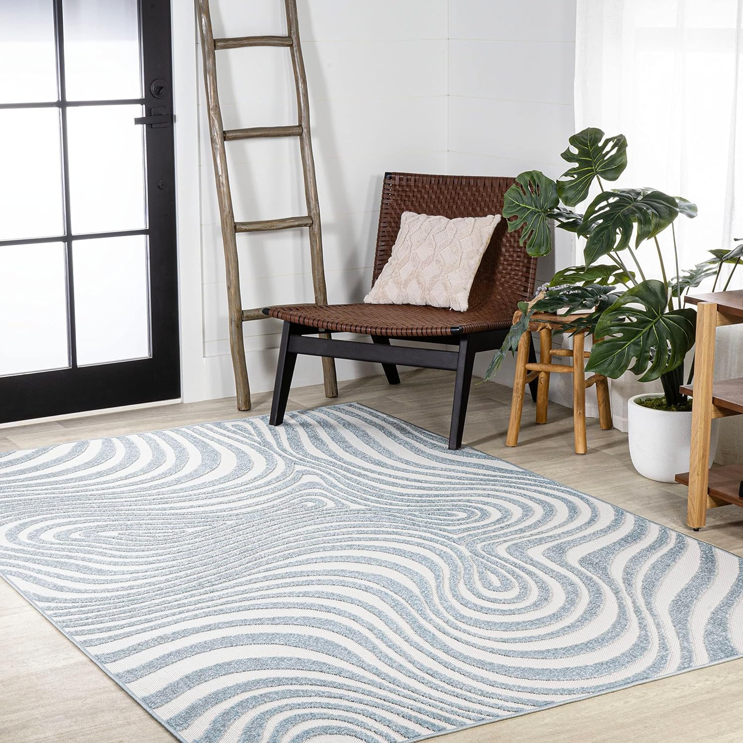 JONATHAN Y SCN103C-8 Maribo – Alfombra abstracta a rayas para interiores, contemporánea, vintage, costera, bohemio, glamour, dormitorio, cocina,