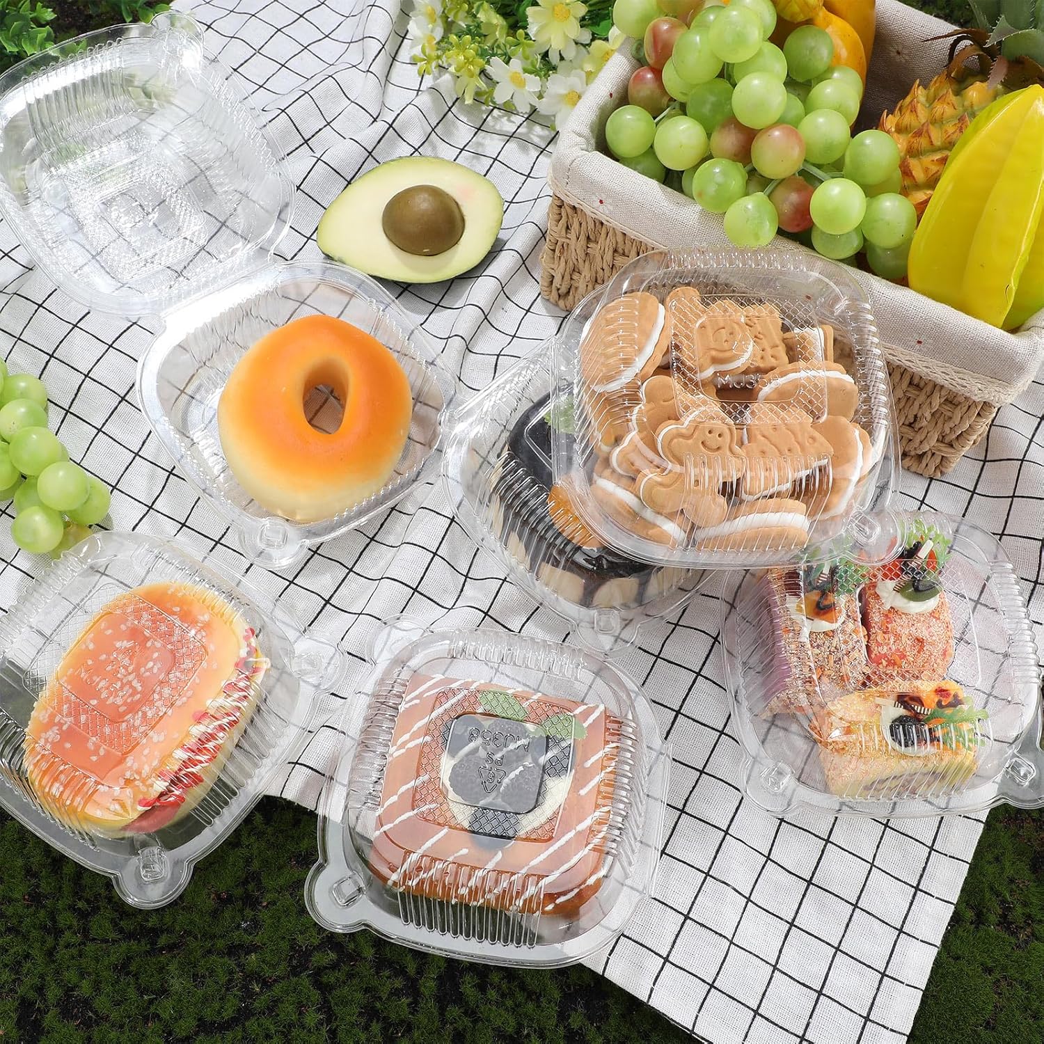 Suttmin 500 recipientes de plástico transparente con bisagras de 5.2 pulgadas, contenedores de alimentos desechables para tartas, caja cuadrada de