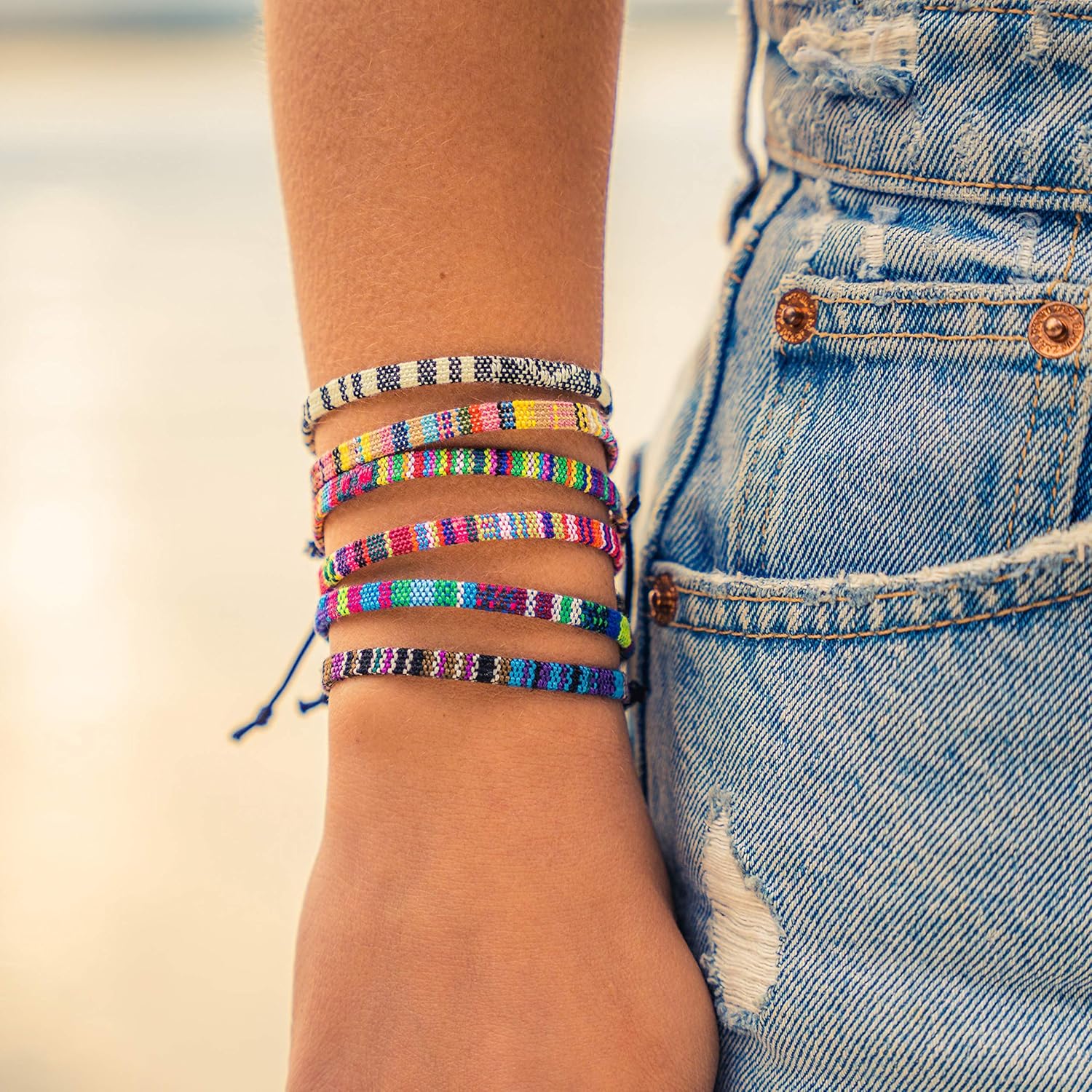 Boho Surfer Bracelet Women & Men – Braided Summer Beach Bracelet – Handmade Festival Accessories – Thin Friendship Bracelets – 100% Waterproof &