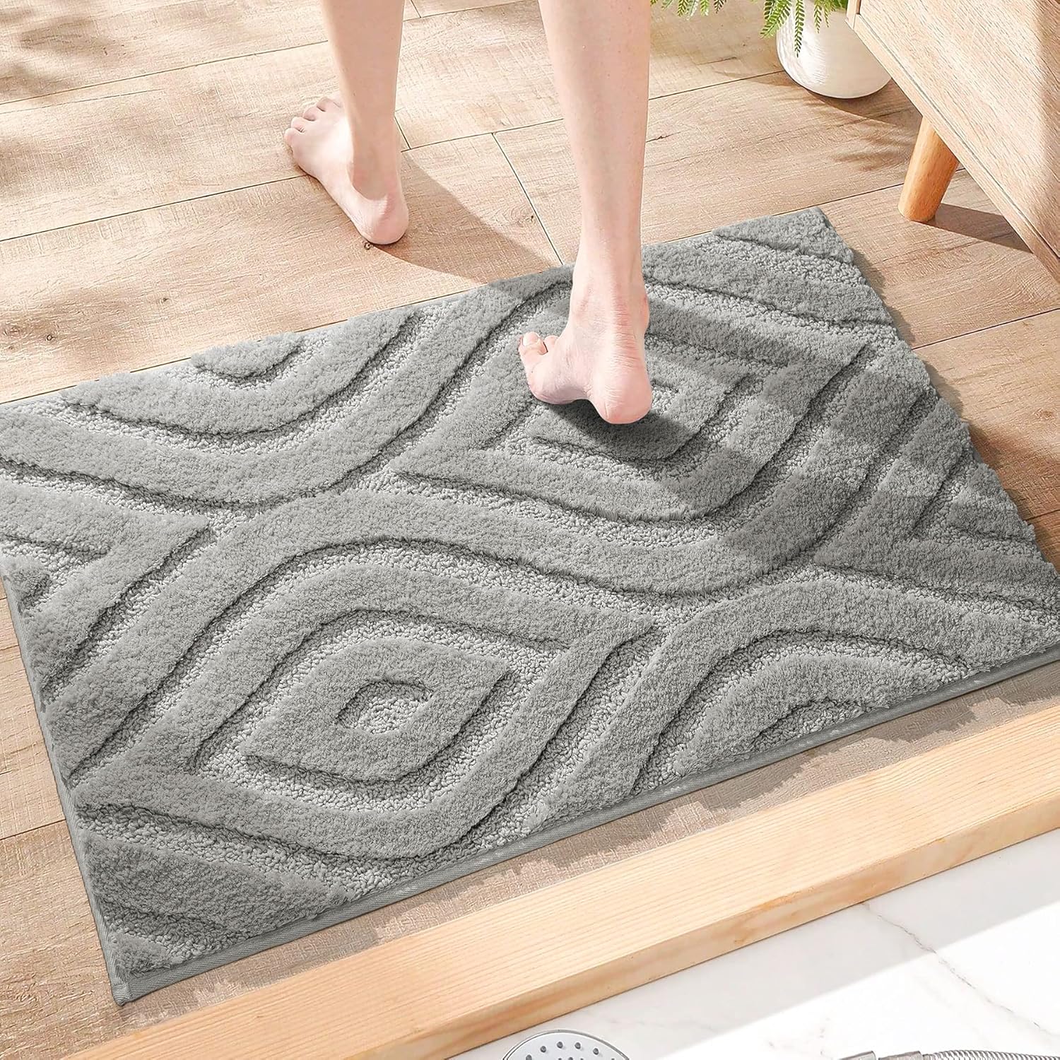 DEXDE Alfombra de baño pequeña, antideslizante, geométrica, de lujo, suave, lavable, para baño, ducha, cocina, entrada, decoración moderna, 17 x 20