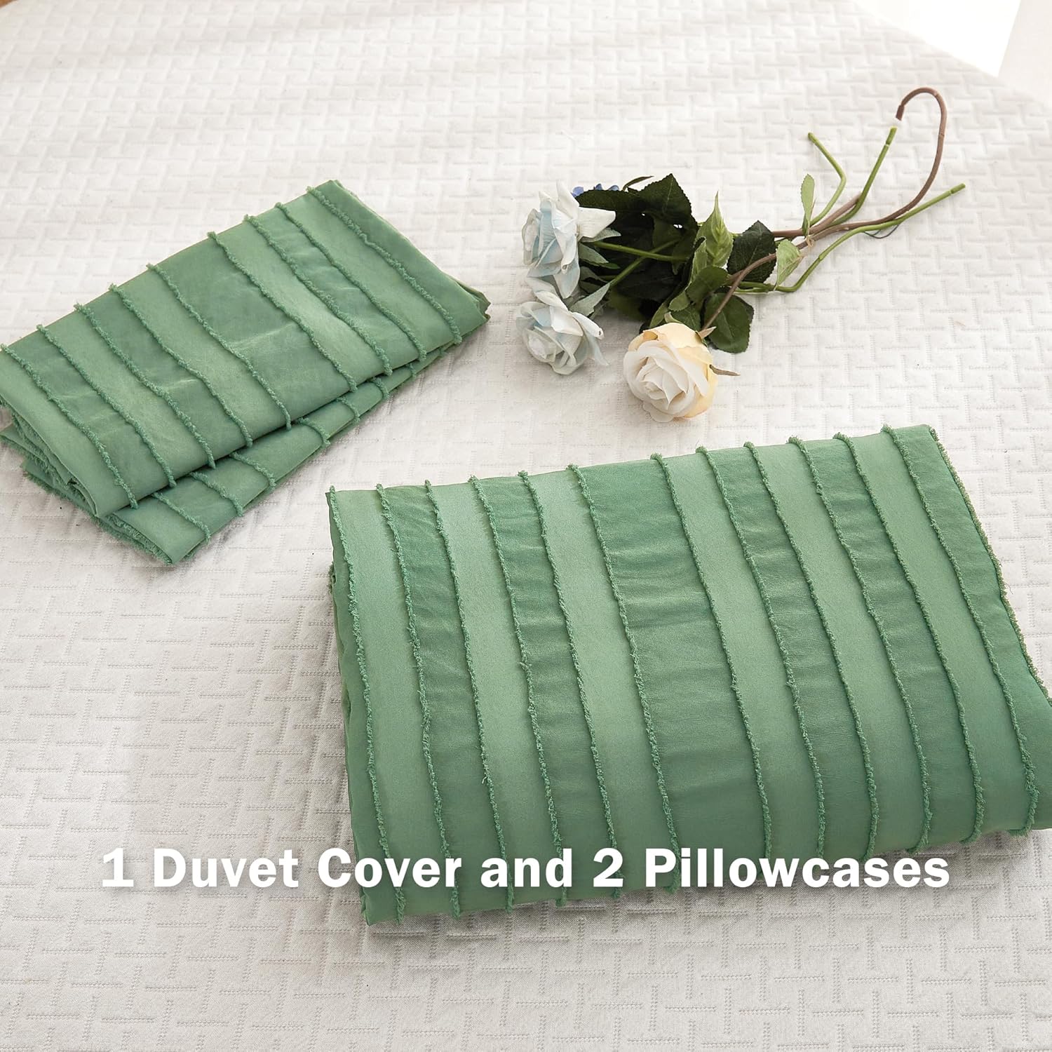 Andency Juego de funda de edredón tamaño matrimonial, juego de funda de edredón bohemio para todas las estaciones, 3 piezas copetudas, estilo shabby