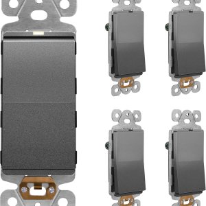 LIDER Interruptor decorativo iluminado con acabado mate, interruptor de luz de paleta sin marco con luz localizadora, tornillo de tierra, 15A 125V, LIDER Interruptor decorativo iluminado con acabado mate, interruptor de luz de paleta sin marco con luz localizadora, tornillo de tierra, 15A 125V,