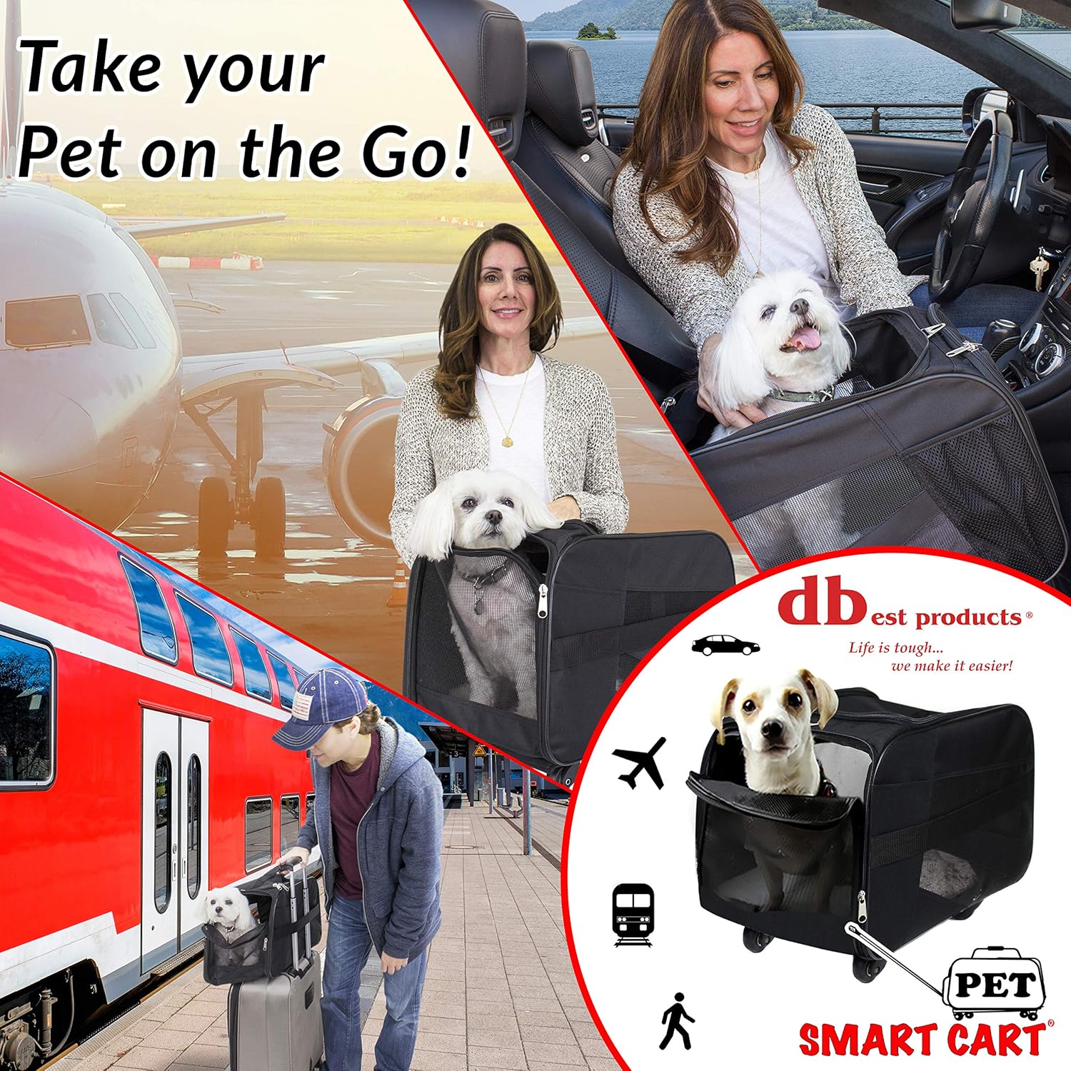 Pet Smart Cart, grande, negro, con ruedas, con ruedas, bolsa de viaje plegable plegable de lados suaves, bolsa de equipaje aprobada por la aerolínea
