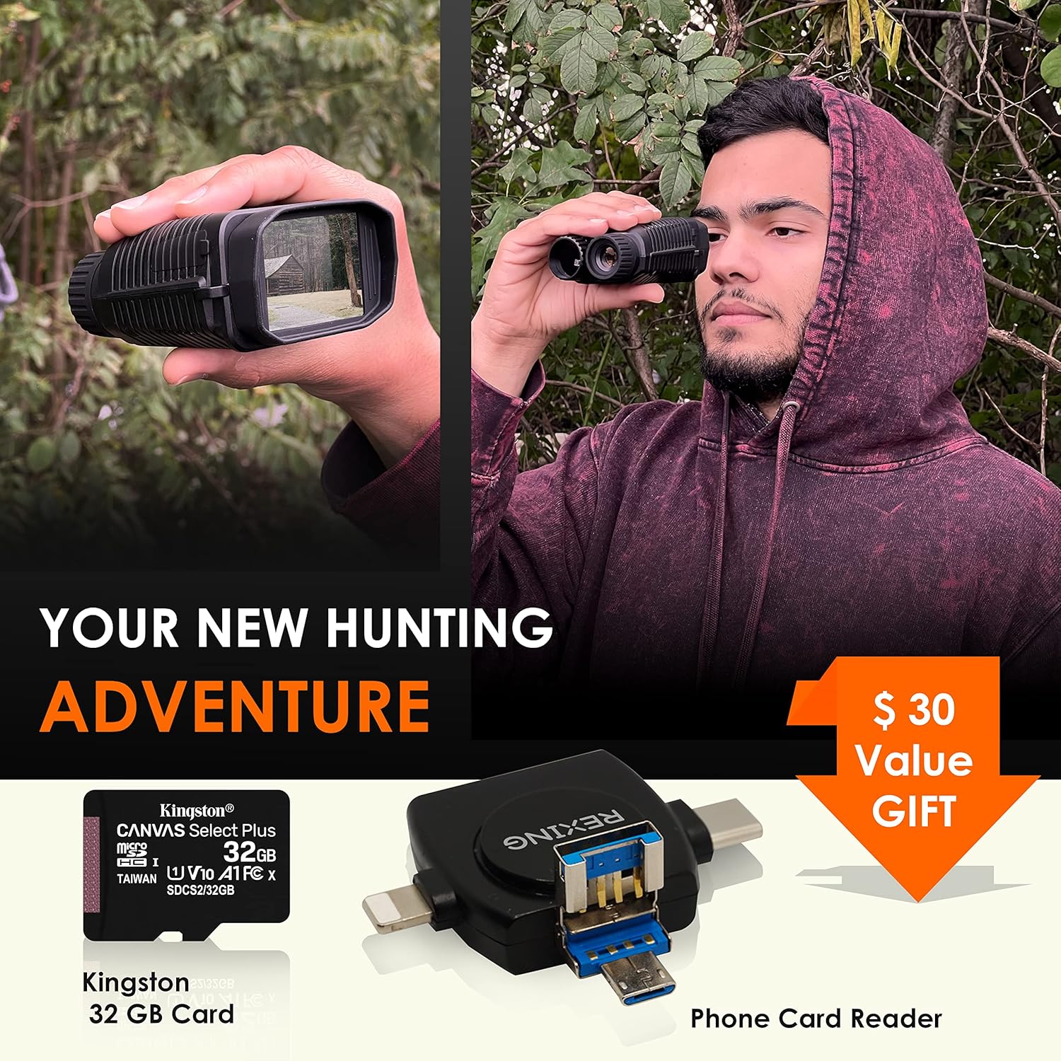 RexingUSA B1 Mini – Mini prismáticos digitales de visión nocturna 4K – Binoculares infrarrojos de viaje para guardar imagen y video con pantalla de
