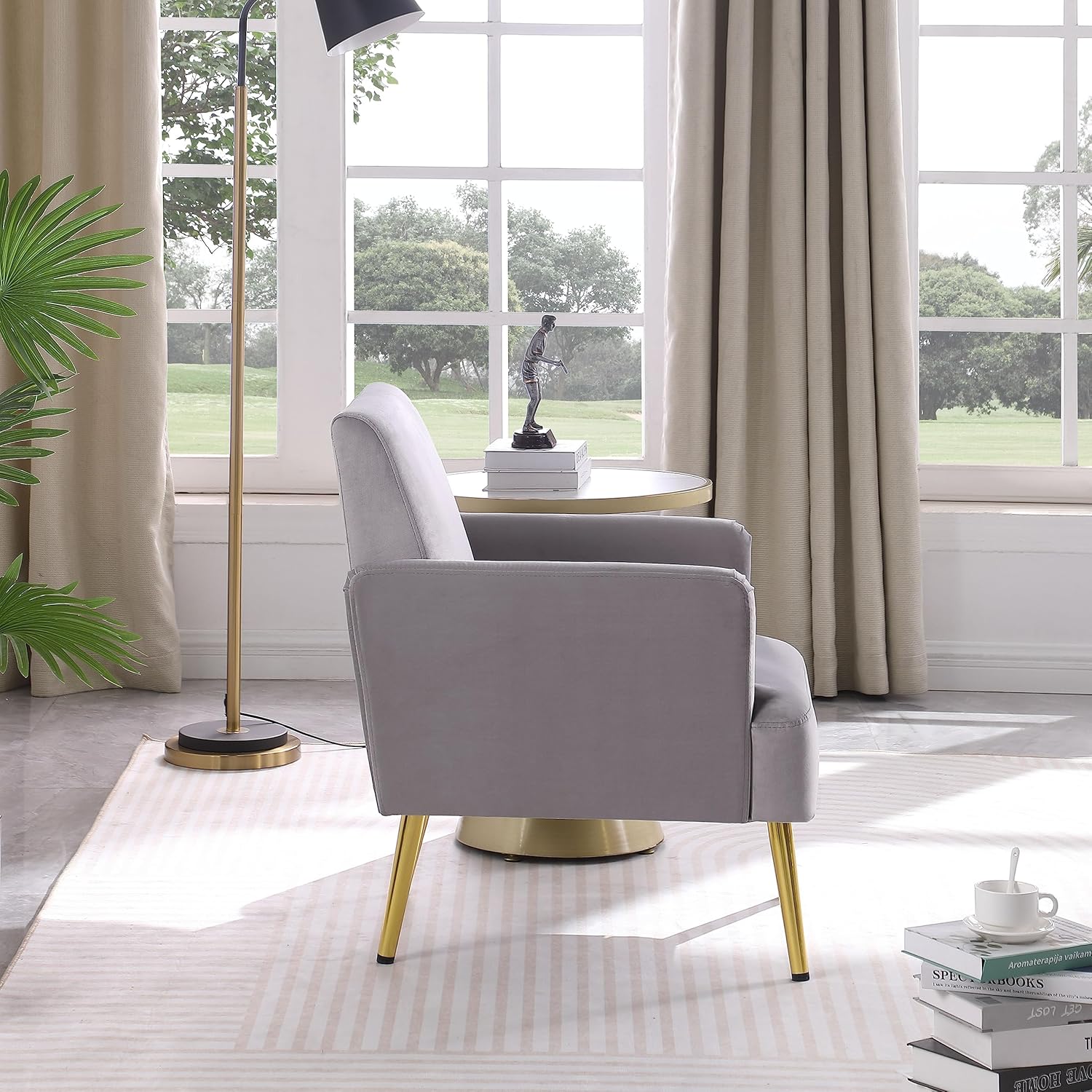 Juego de 2 sillas decorativas de terciopelo, sillón moderno de sherpa con patas de metal dorado, cómodo sillón de club de barril, silla de lectura