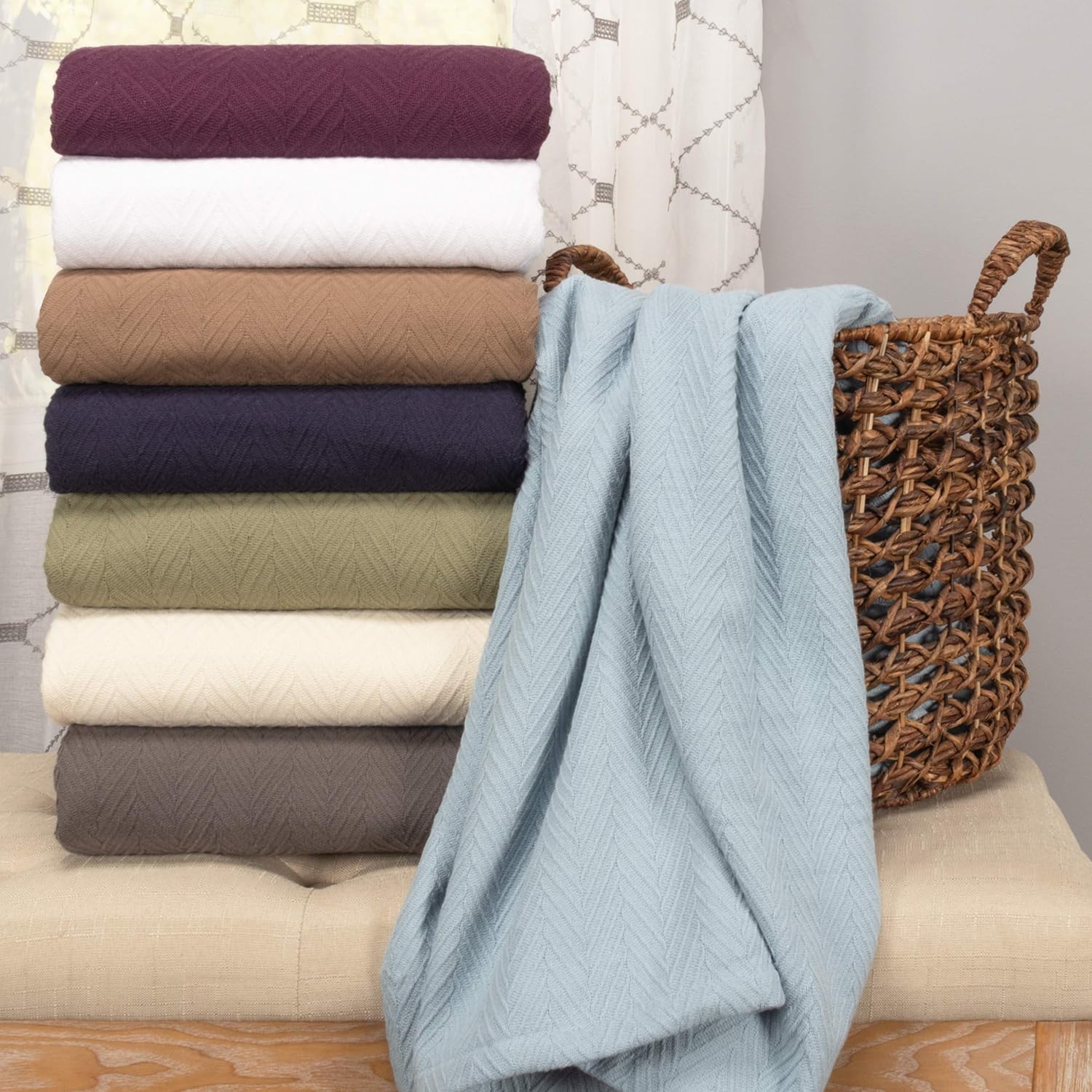SUPERIOR Manta de gran tamaño 100% algodón, manta tejida para sofá, cama, ropa de cama, casa de campo, artículos esenciales para el hogar, mantas