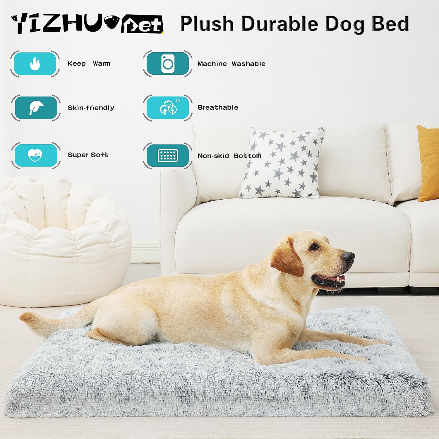 Cama para perro, almohadilla para jaula de perro con funda extraíble lavable para mascotas, parte inferior antideslizante, camas ortopédicas
