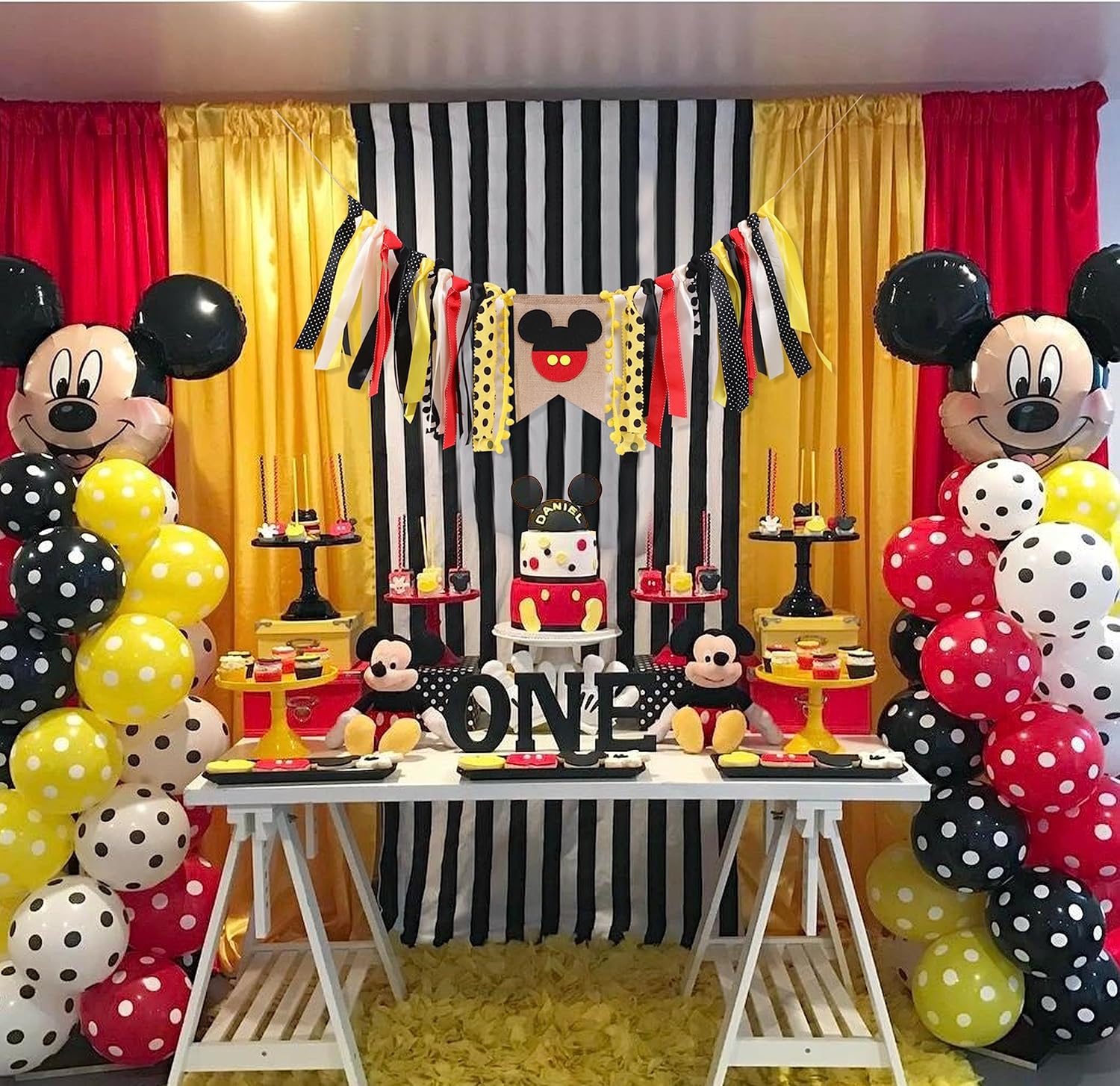 Cartel para silla alta de Mickey Mouse, decoración de cumpleaños de Mickey Mouse, silla alta de primer cumpleaños, cartel de silla alta de Mickey
