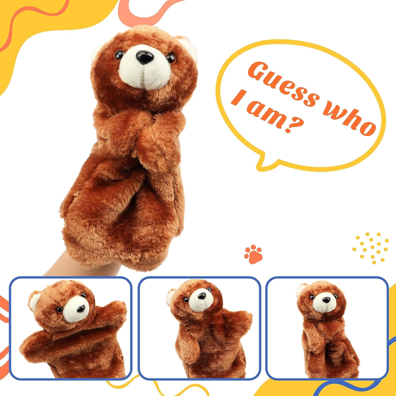 Cuteoy Juguete de peluche con forma de oso de mano, boca abierta y movible, juego de rol creativo, narración de historias, regalos para niños