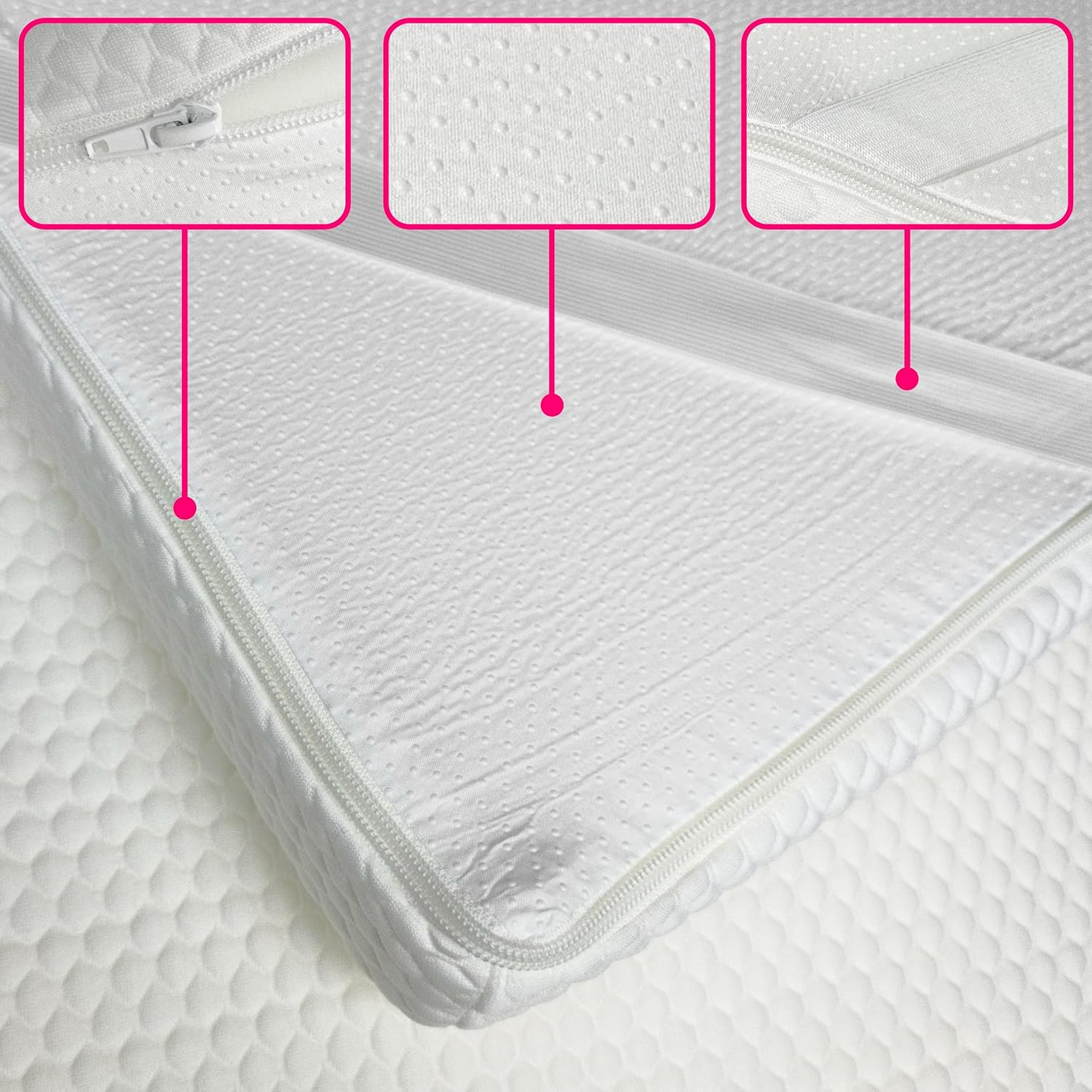 Colchón de cama de pestañas + funda de cama de pestañas (blanco)  Cómodo cubrecolchón con cuatro correas de esquina y parte inferior antideslizante