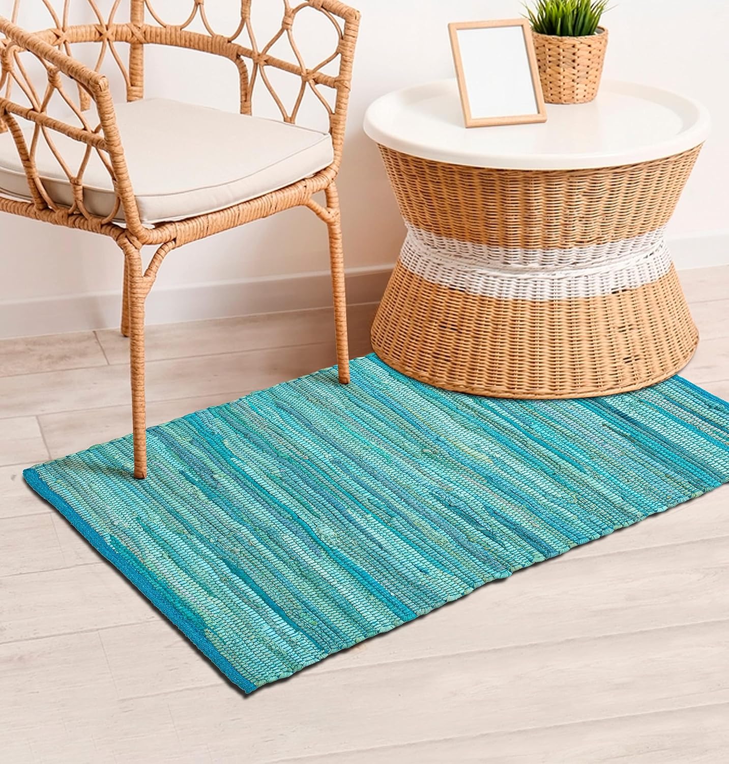 Alfombra de trapo 100% algodón de 24 x 36 pulgadas, alfombra Chindi multicolor, tejida a mano y reversible para sala de estar, cocina, entrada,