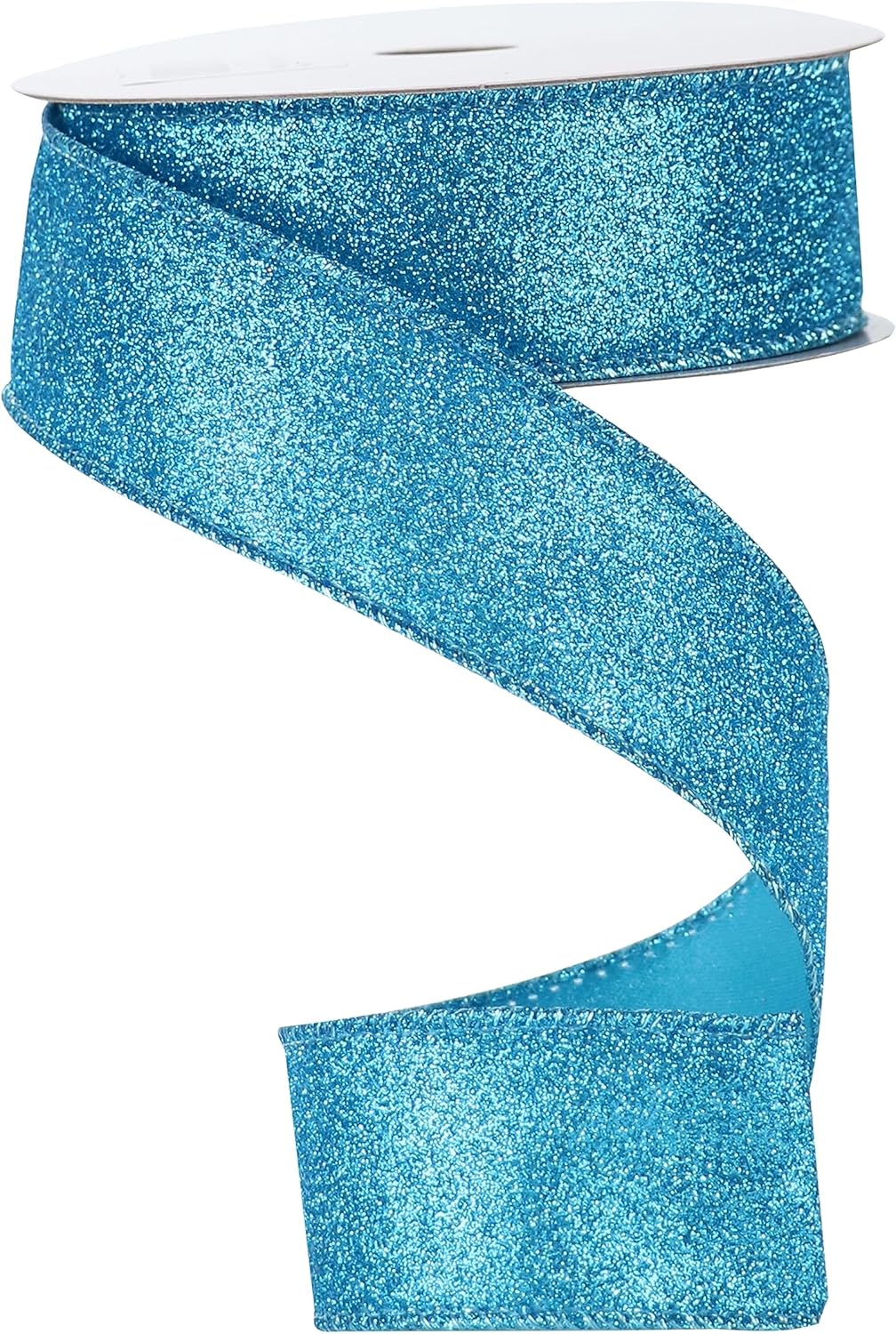 Cinta azul con alambre de 1.5 pulgadas con purpurina turquesa con alambre para decoración de Navidad, cinta azul con alambre para envolver regalos,