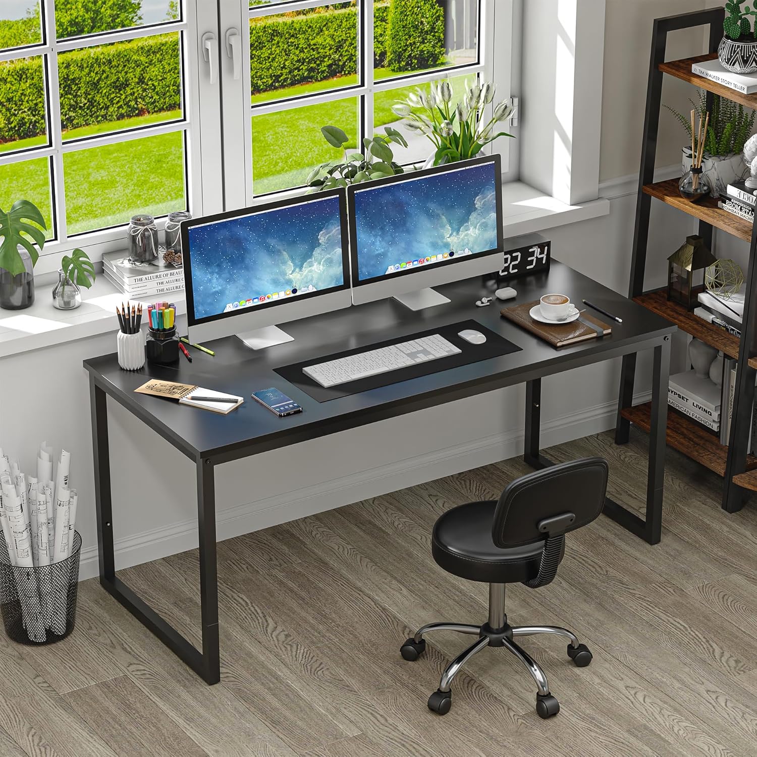 SUPER DEAL Escritorio para computadora de 55 pulgadas, moderno y resistente, escritorio de oficina para computadora portátil, mesa de escritura