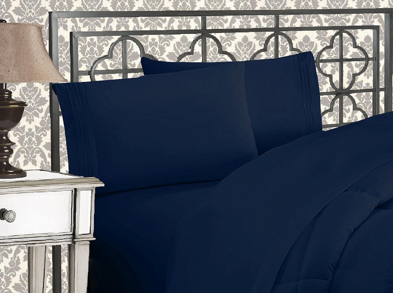 Elegant Comfort Lujoso juego de sábanas de microfibra de alta calidad 1500 hoteleras bordadas de tres líneas más suaves de 4 piezas, resistente a