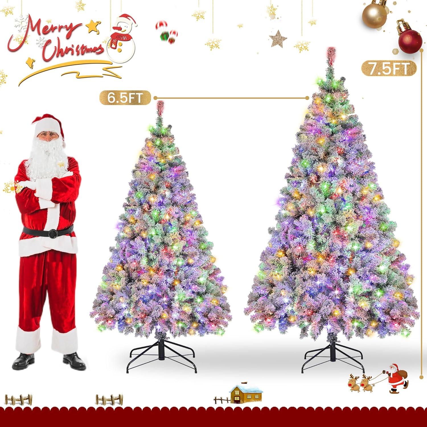 Árbol de Navidad preiluminado de 6 pies, árboles de Navidad artificiales con 250 luces multicolor y blancas cálidas, árbol de pino de Navidad para