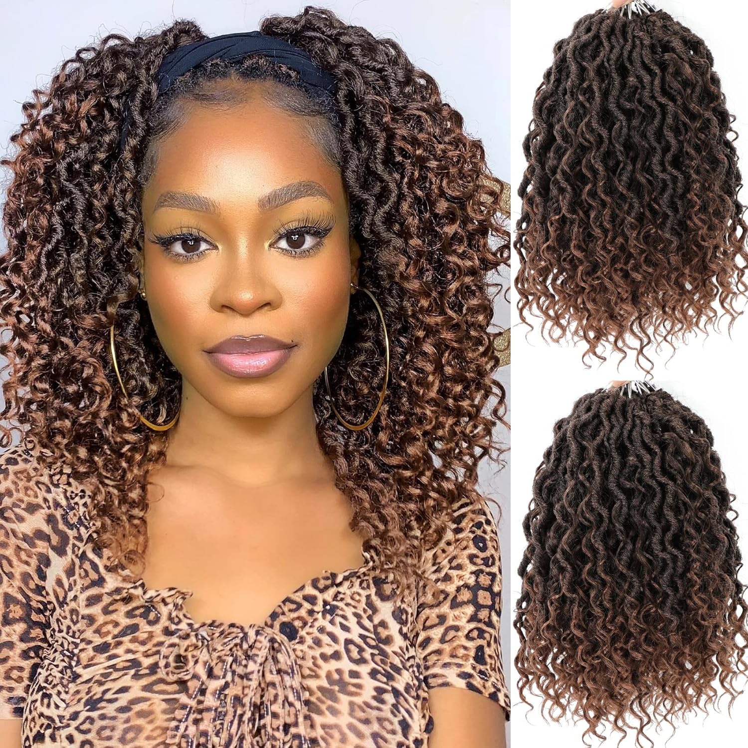 Cabello de ganchillo Goddess Locs de 14 pulgadas, 6 paquetes de cabello sintético de ganchillo con extremos rizados, cabello de ganchillo para