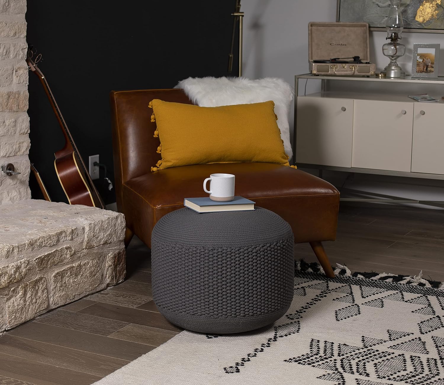 BIRDROCK HOME Puf otomano para exteriores  Reposapiés impermeable para patio al aire libre  Puf grande para sala de estar  Gris oscuro