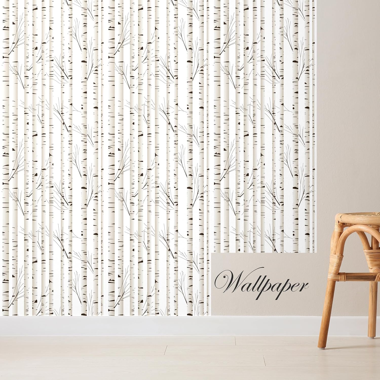Blooming Wall Papel tapiz minimalista neutro de abedul autoadhesivo para decoración de pared (17.7 x 118 pulgadas)