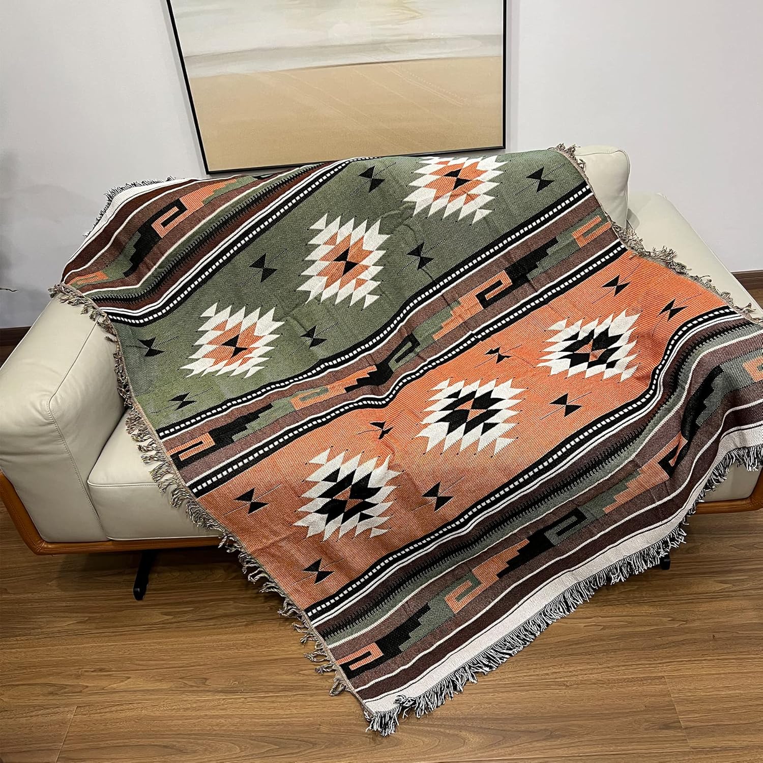 Pretyw Manta azteca del suroeste con borlas, acogedora manta reversible del suroeste navajo multifunción para sofá, silla, sofá, cama, viajes al