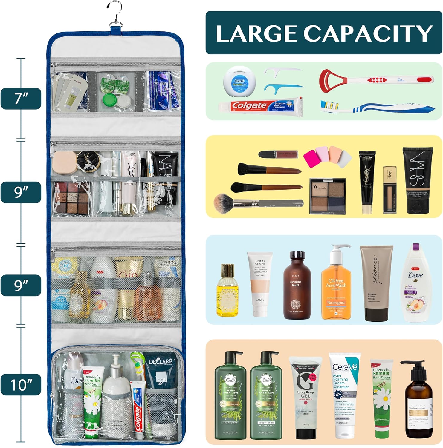 PAVILIA Neceser colgante de viaje para mujeres y hombres, kit de bolsa de maquillaje de gran capacidad, estuche organizador de almacenamiento de