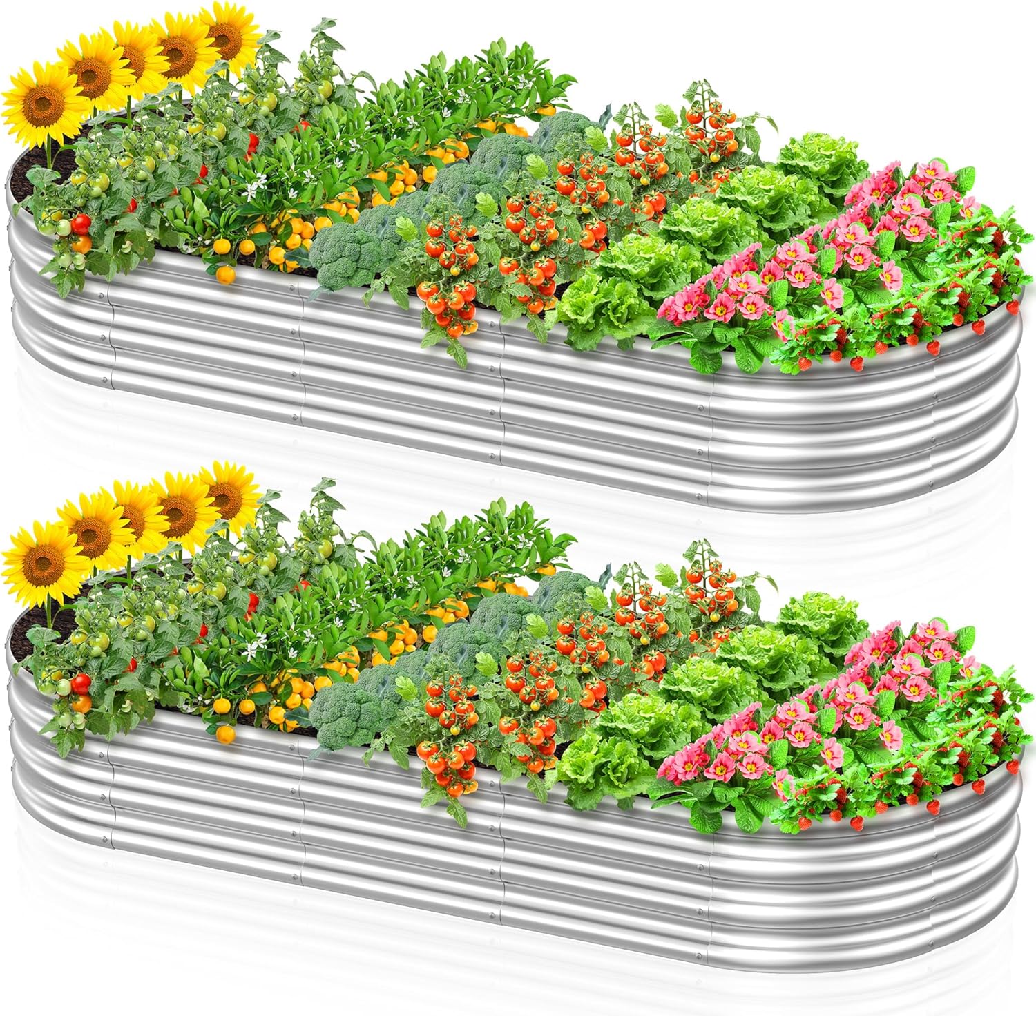 2 camas de jardín elevadas de acero galvanizado de 7 x 3 x 1 pies, caja grande de acero galvanizado para exteriores para fácil de hacer y limpiar,
