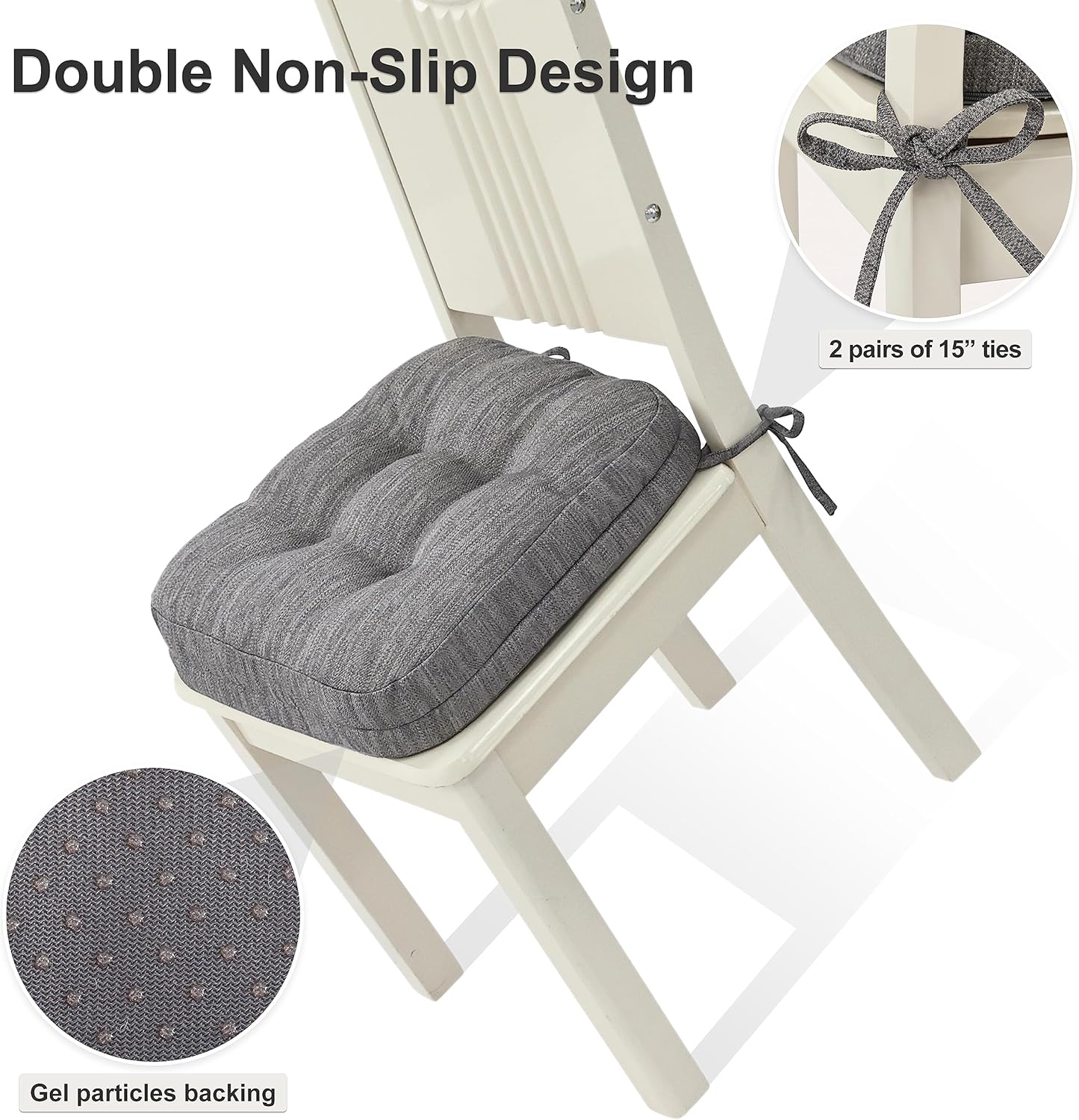 Shinnwa Cojines para sillas de comedor, paquete de 4, cojines de asiento de cocina de espuma viscoelástica copetudos, almohadillas antideslizantes