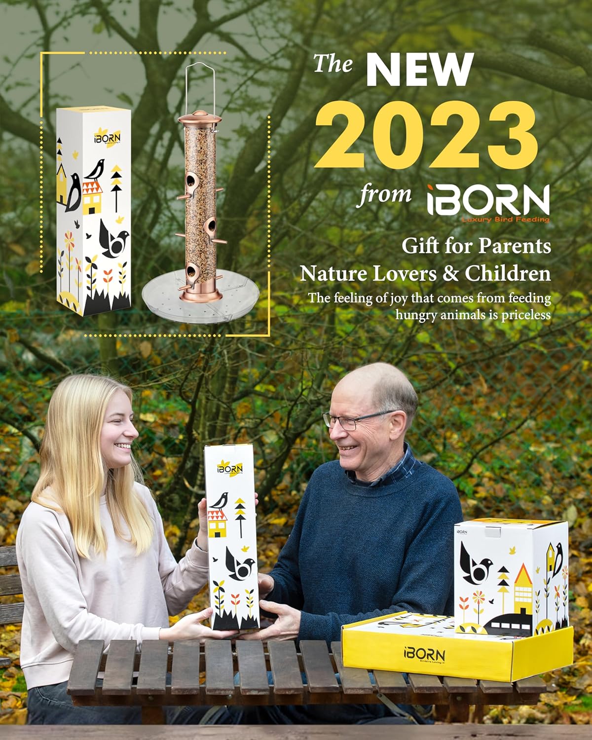 iBorn Comedero para pájaros atrapador de semillas para colgar en el exterior, comedero de pájaros de 6 puertos para pájaros cardenales de metal de