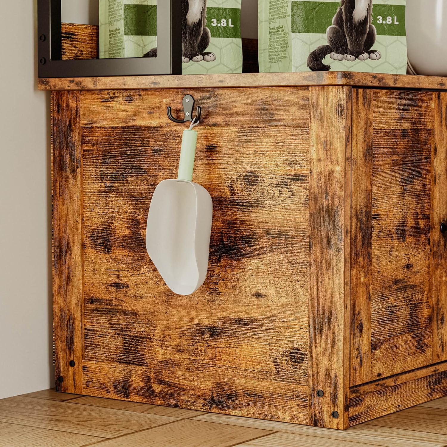 IRONCK Caja de arena con 4 estantes y puertas, muebles de casa para gatos de interior para la mayoría de cajas de arena, marrón vintage