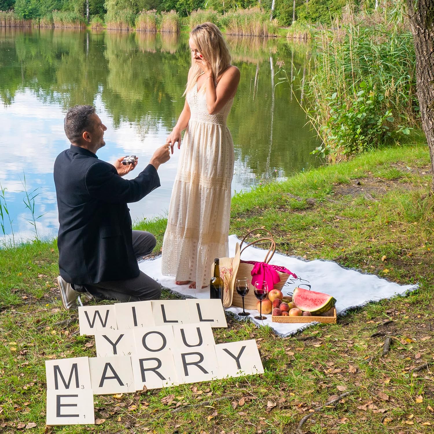 Letrero con texto en inglés “Will You Marry Me”, azulejos de madera de gran tamaño para decoración de propuestas de boda, 13 letras para uso en