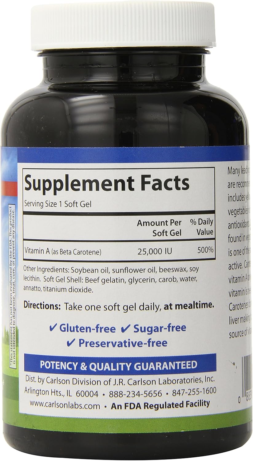 Carlson Labs Super Beta-Caroteno de Dunaliella Salina, 250 cápsulas blandas