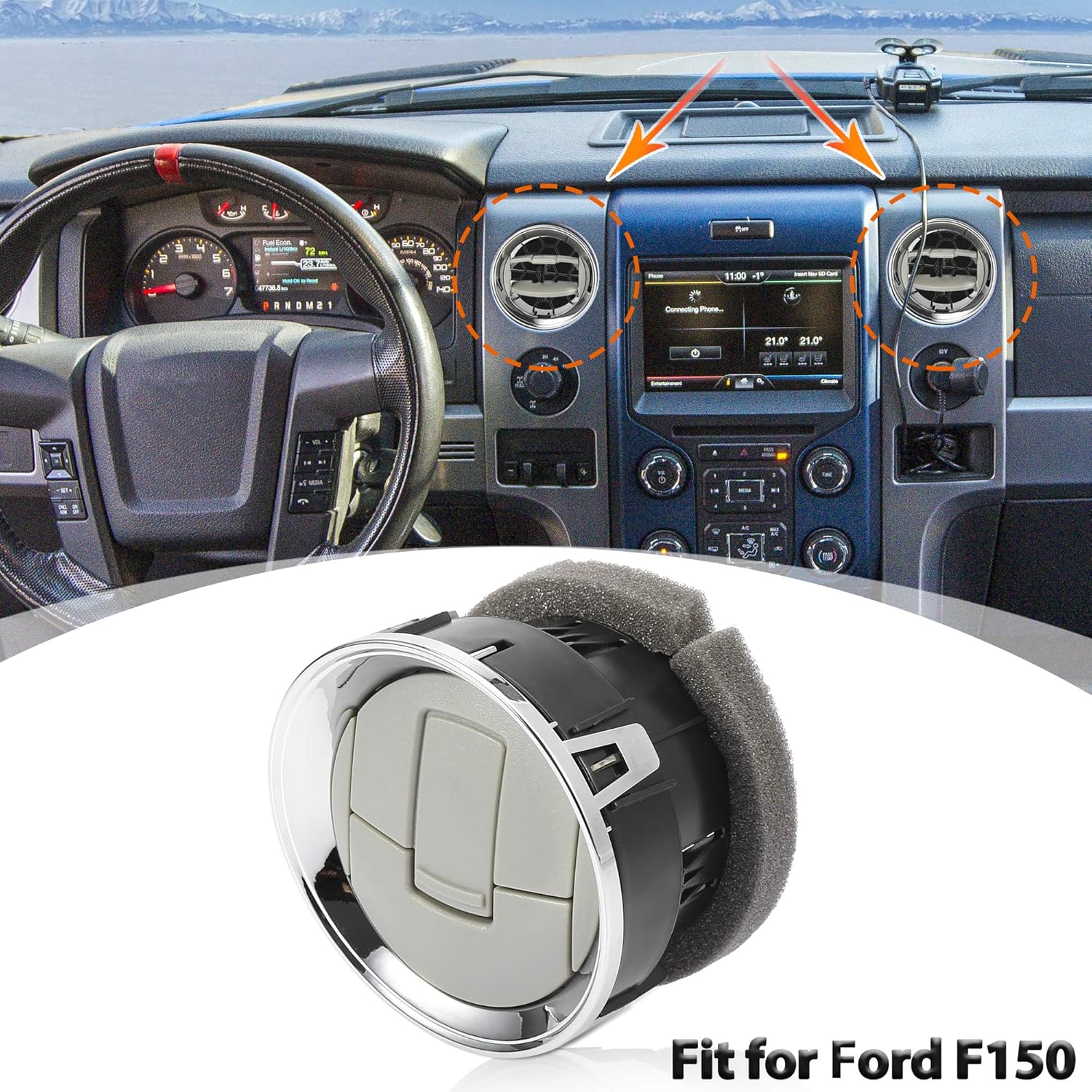 X AUTOHAUX Calentador de CA con salida de ventilación para tablero de instrumentos para Ford F150 2012 2013 2014 tono plateado