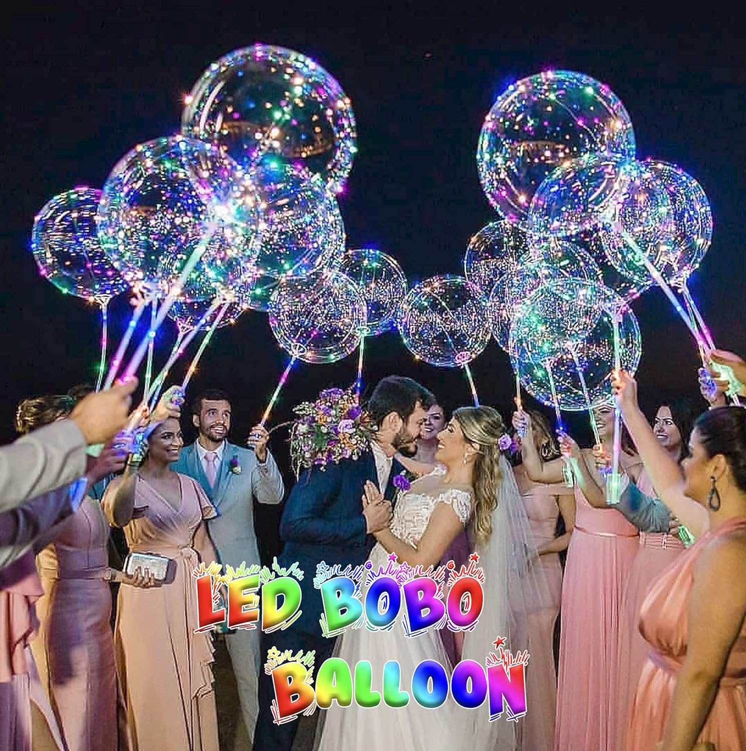 Globos BoBo con luces LED de 20 pulgadas, paquete de 10 barras de 27.6 in, color RGB, decoración, fiesta, Halloween, Navidad, cumpleaños, boda,