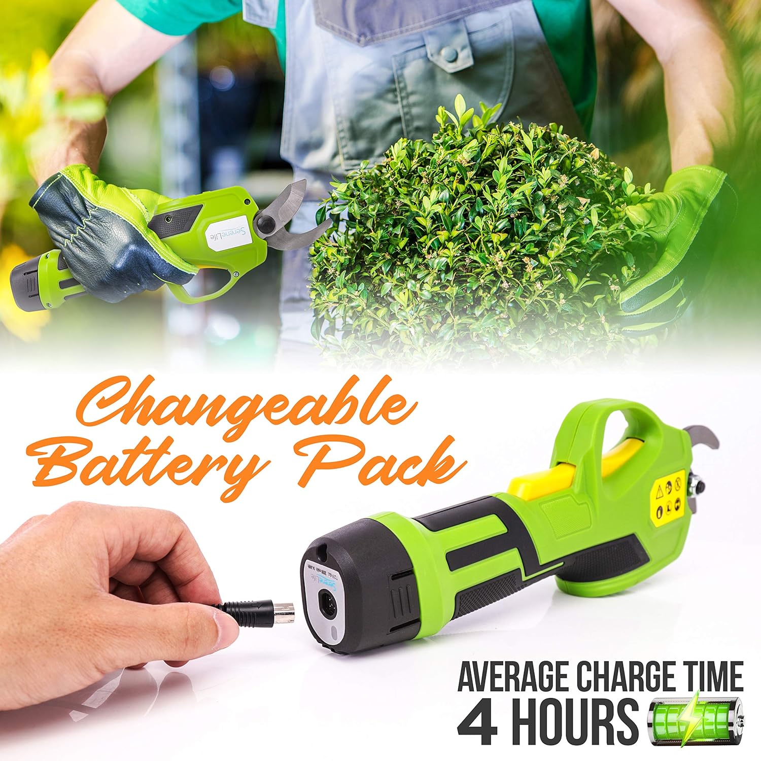 Serenelife Tijeras de podar inalámbricas y cortador de ramas  Podadora eléctrica con mango telescópico para 6 pies de alcance  Batería recargable y