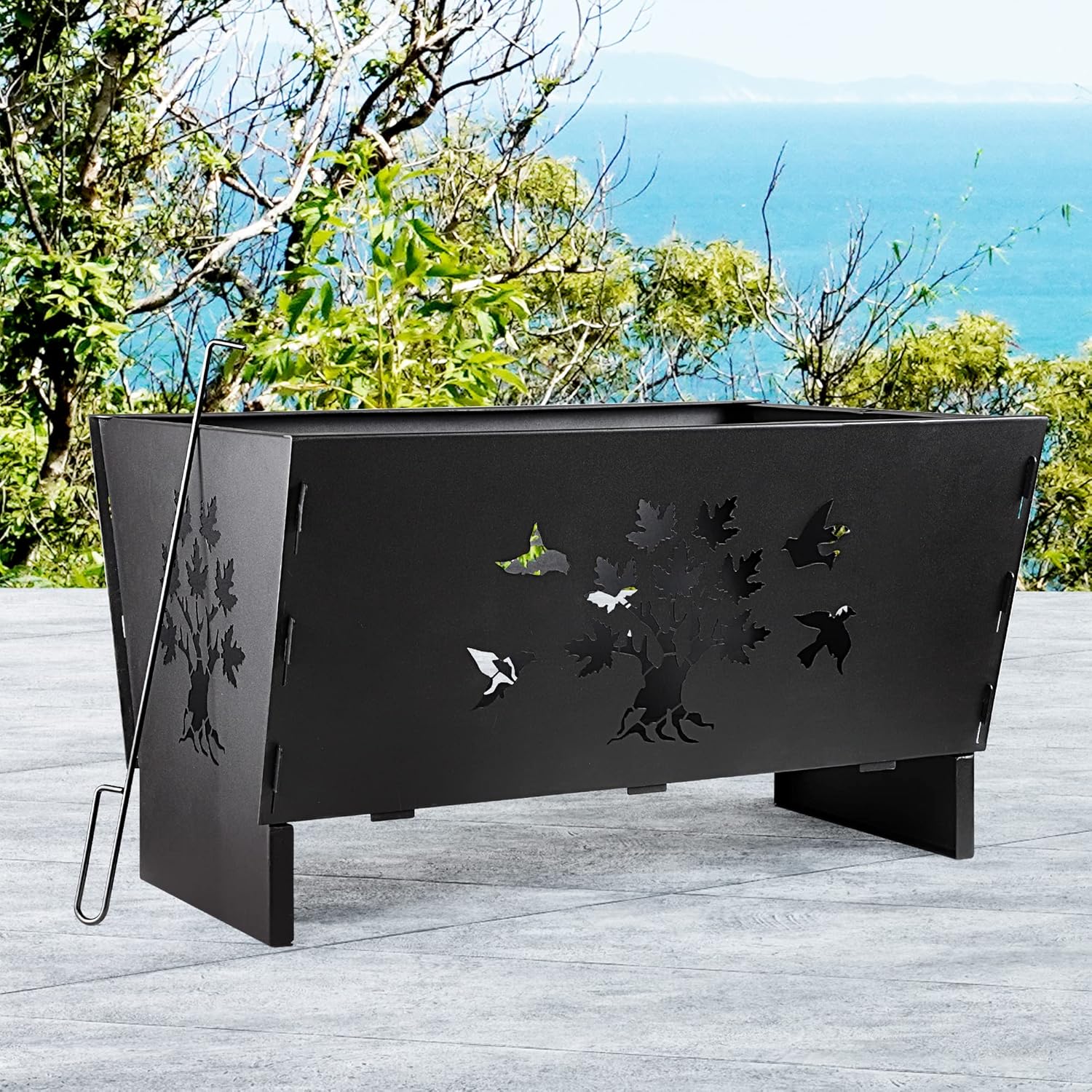 Pozo de fuego, fogatas de madera, hoguera, hogueras para exteriores, hoguera rectangular de hierro fundido de 28 pulgadas para patio, patio trasero