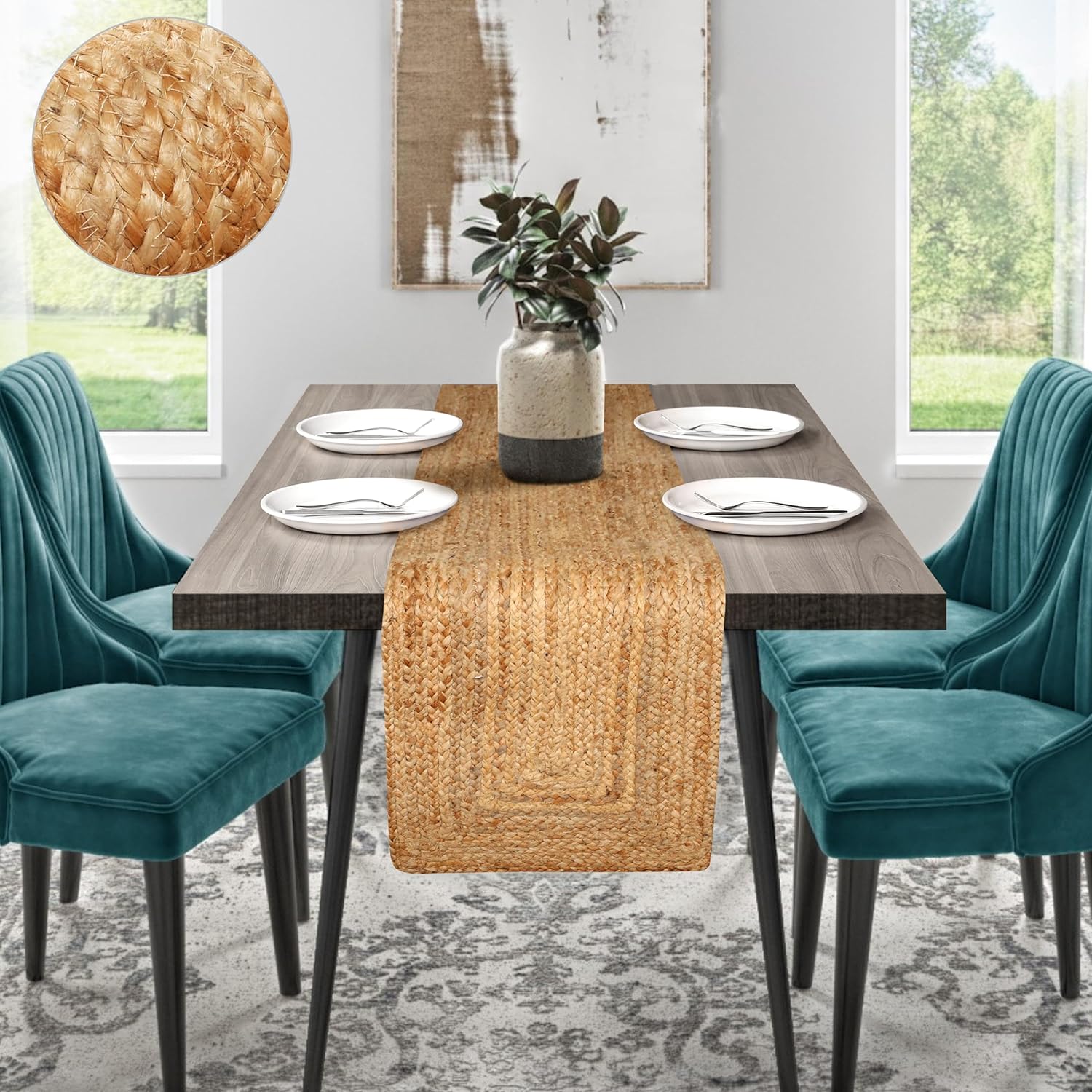 Camino de mesa reversible de yute de 72 pulgadas de largo para ajustes de mesa para decoración de mesa de comedor, tamaño 13 x 72 pulgadas, camino