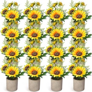 16 girasoles artificiales amarillos falsos en macetas, girasoles, flores artificiales, centros de mesa para mesas, girasoles, plantas en maceta para 16 girasoles artificiales amarillos falsos en macetas, girasoles, flores artificiales, centros de mesa para mesas, girasoles, plantas en maceta para