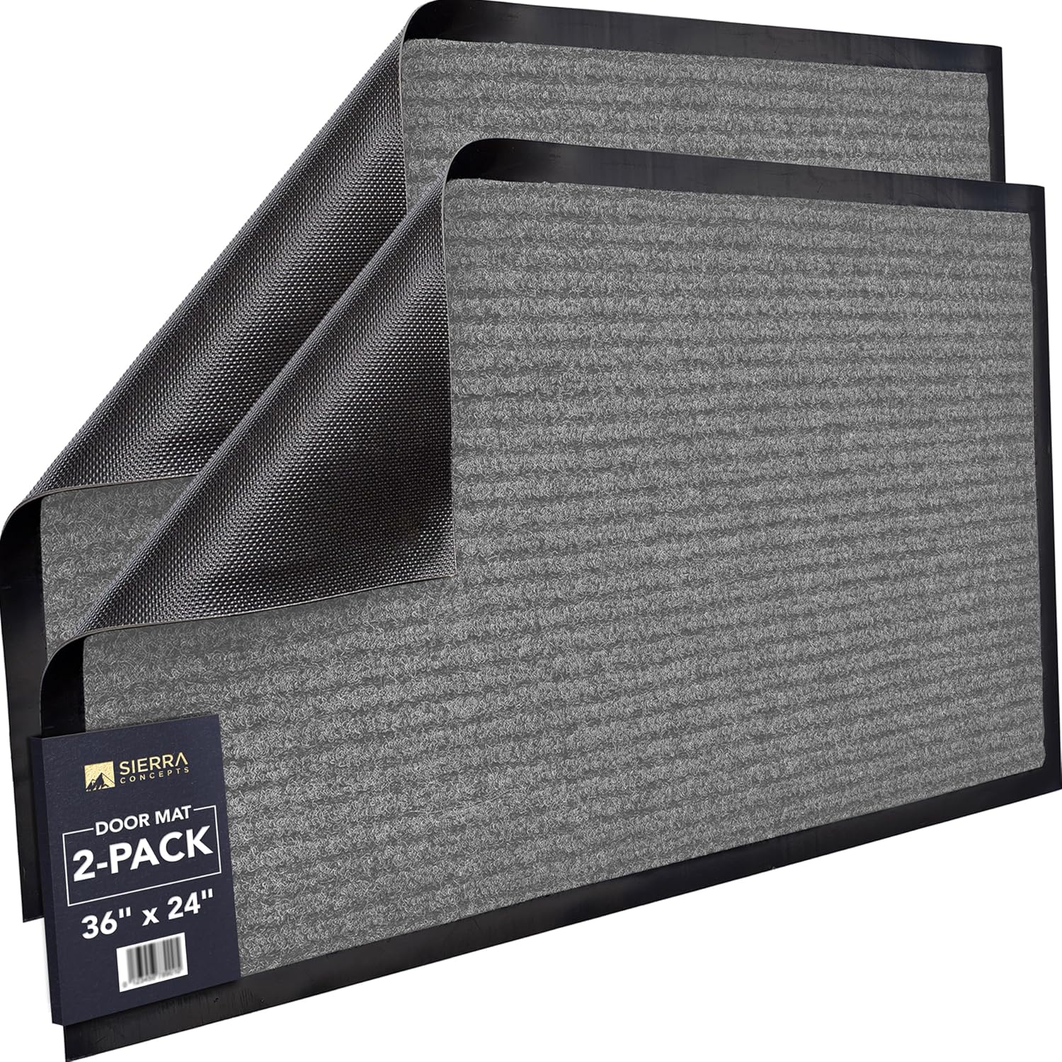 2-Pack Front Door Mat – Large 36 x 24 Welcome Indoor Outdoor Entryway Mats for Shoe Scraper, Ideal for Inside Outside High Traffic Area, Gray